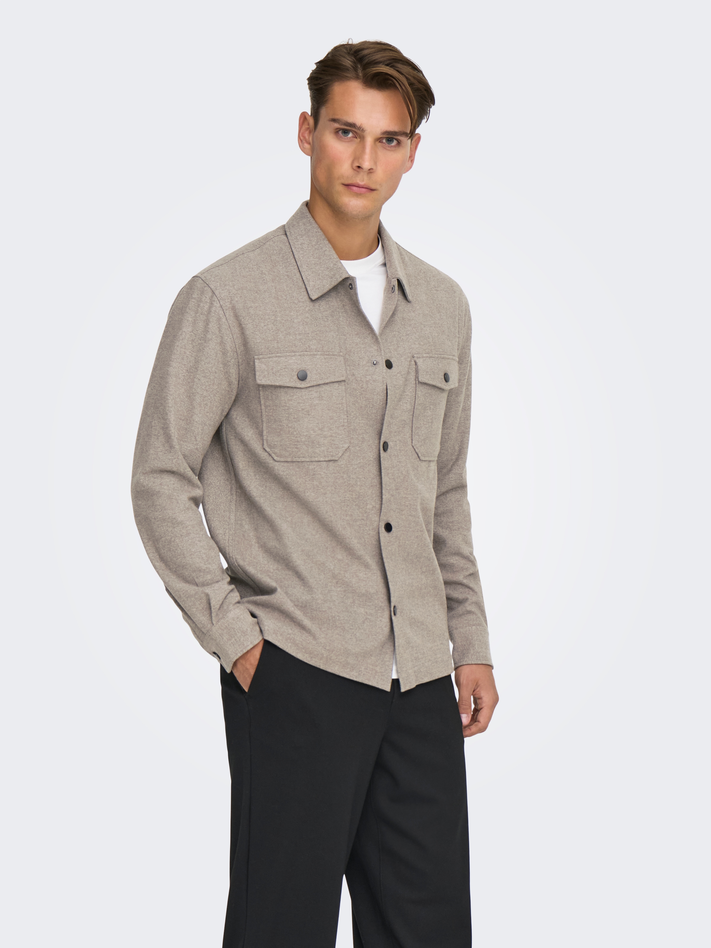 Image of ONLY & SONS Langarmhemd "ONSMARK BRUSHED 0353 OVERSHIRT" Materialmix, regular fit