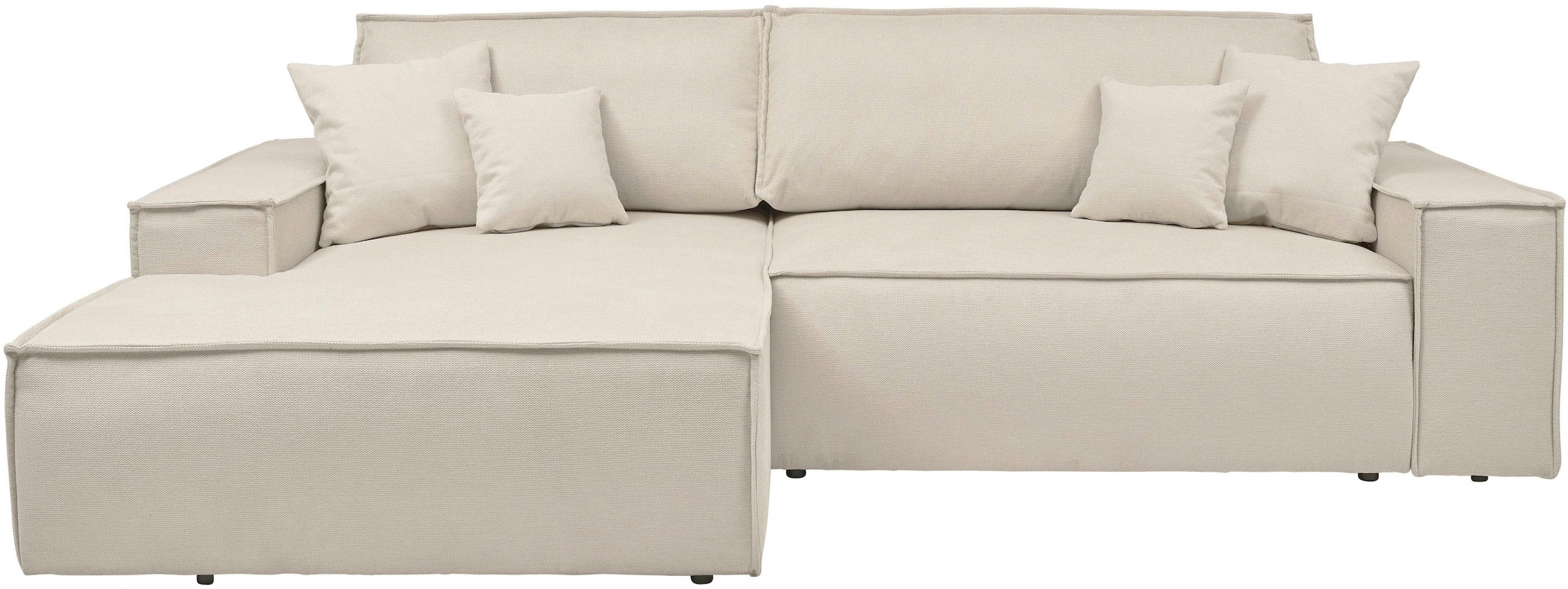 andas Canapé d'angle »FINNLEY Schlafsofa 267 cm, L-Form mit Schlaffunktion & Bettkasten« verfügbar in den Stoffqualitäten Bouclé, Struktur fein und Mega Cord