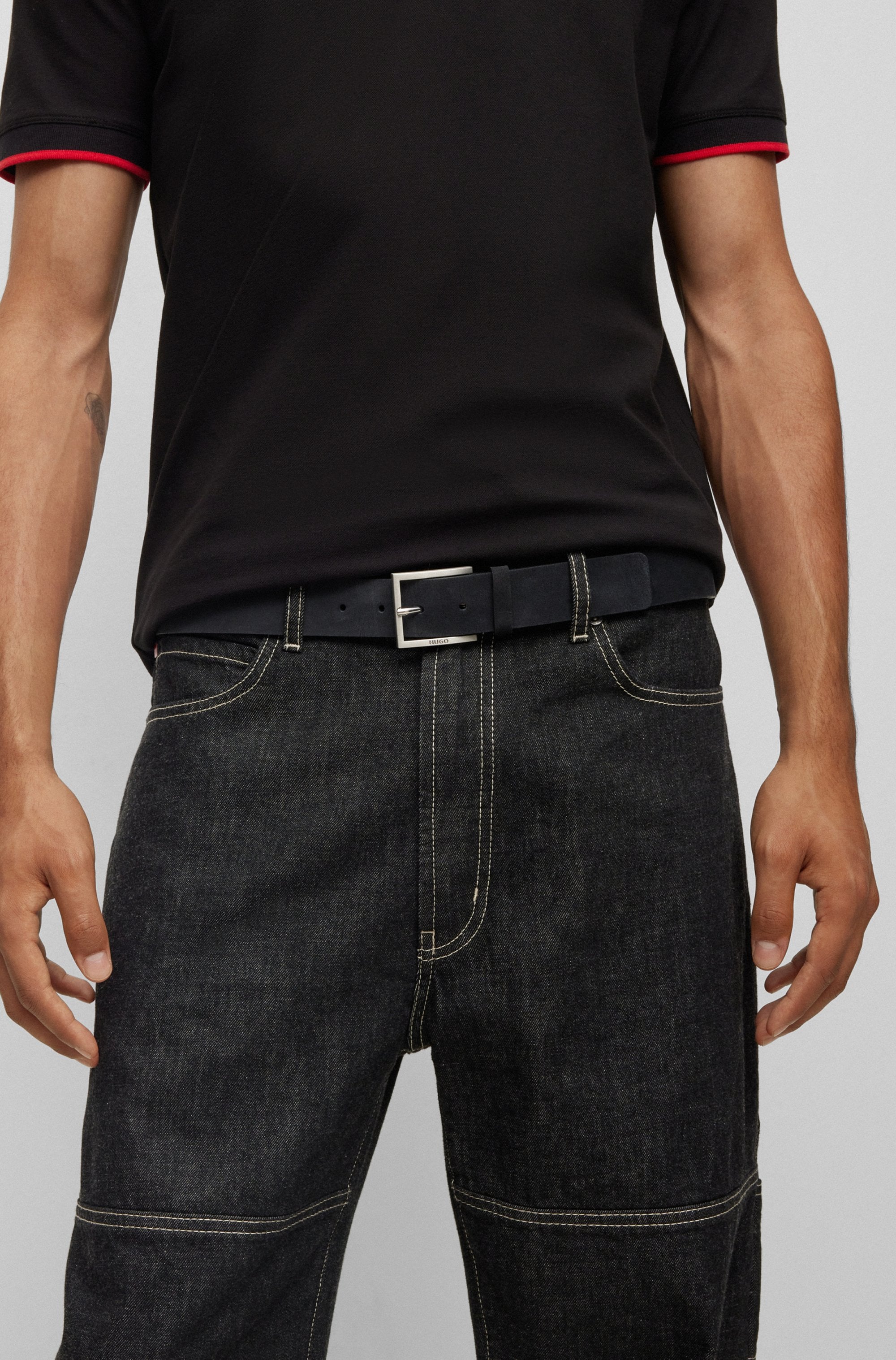 HUGO Ceinture en cuir »Mirto_Sz35« aus Veloursleder mit Logo-Gravur auf der Dornschliesse