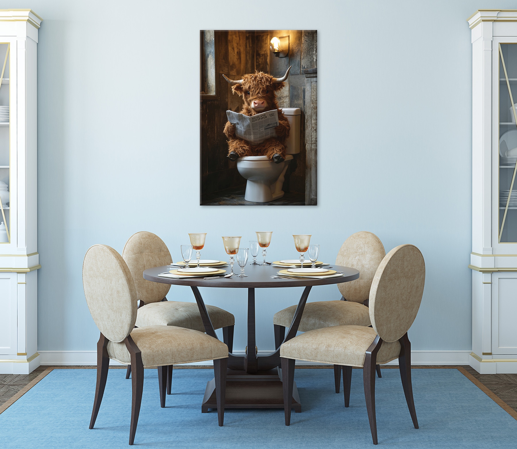 Bönninghoff Tableau sur toile »Wandbild HIGHLAND NEWS 60x90 cm – Leinwandbild Keilrahmen Deko modern« Animaux | Bœuf des Highlands | Humour | Images de vaches | Vache | Vaches 1 cuis tlg. tendu sur châssis