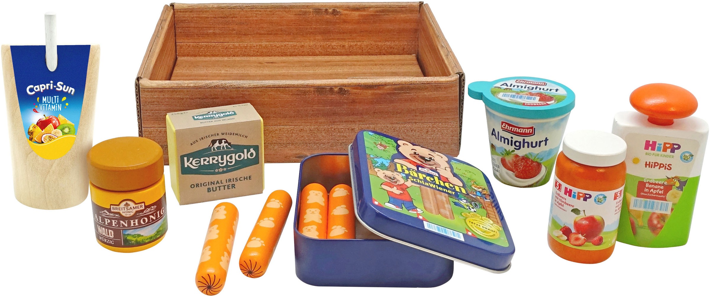 Tanner Assortiment pour le magasin »Grosses Kaufladen Set aus Holz mit 7 Markenminiaturen« aus Holz, FSC® - schützt Wald