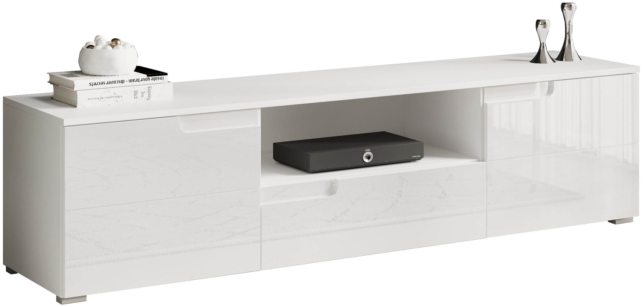 HBZ Lowboard »Spice weiss Hochglanz, TV Schrank bis 65 Zoll, BxHxT 165x42x40 cm«, (1 St.), Mit 2 Türen, 1 Schubkasten, 1 Kabeldurchführung, 1 offenes Fach