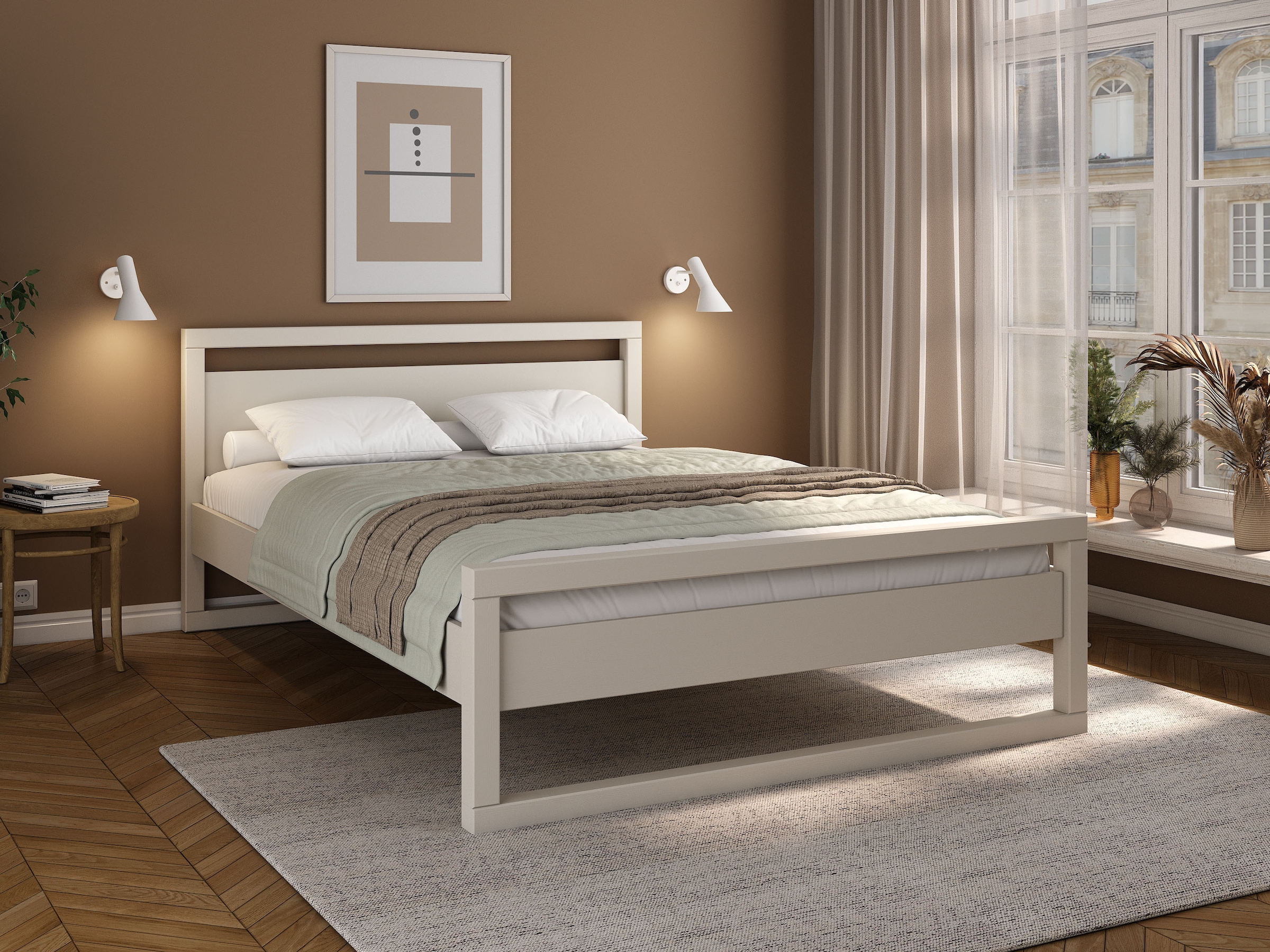 GOODproduct Lit en bois massif »Wellow , Kaschmir-Beige-Beige, Kiefer, inklusive Lattenrost« Nordique-moderne, supporte jusqu’à 180 kg, FSC® & Fabriqué en Europe