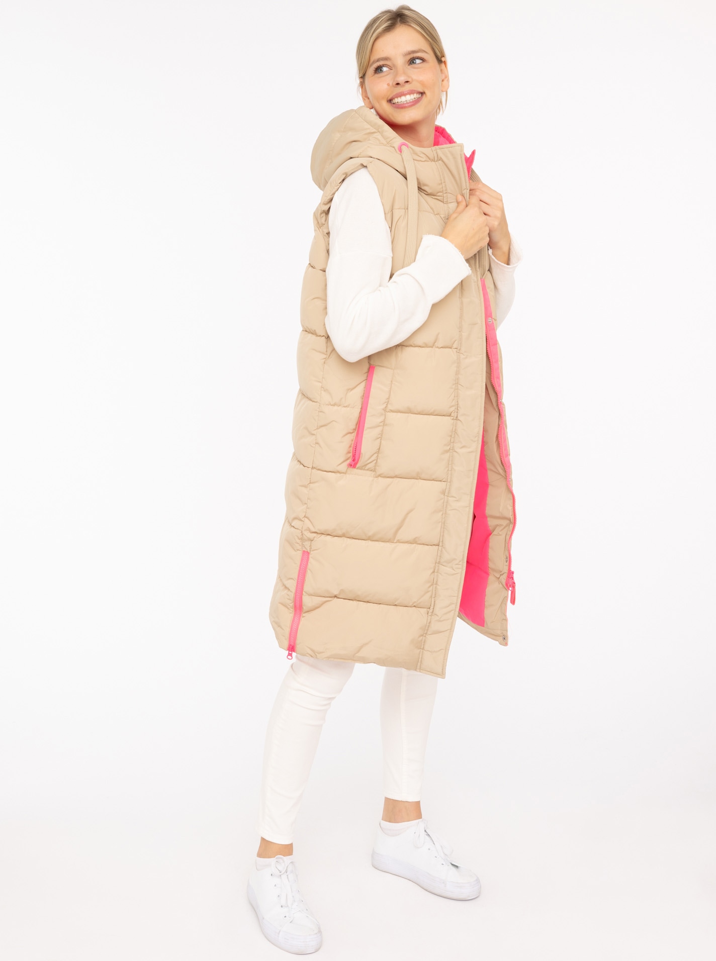 Zwillingsherz Gilet matelassé »"Smile"« Smile-Steppung hinten, Zippern seitlich, Kapuze, Kordelzug