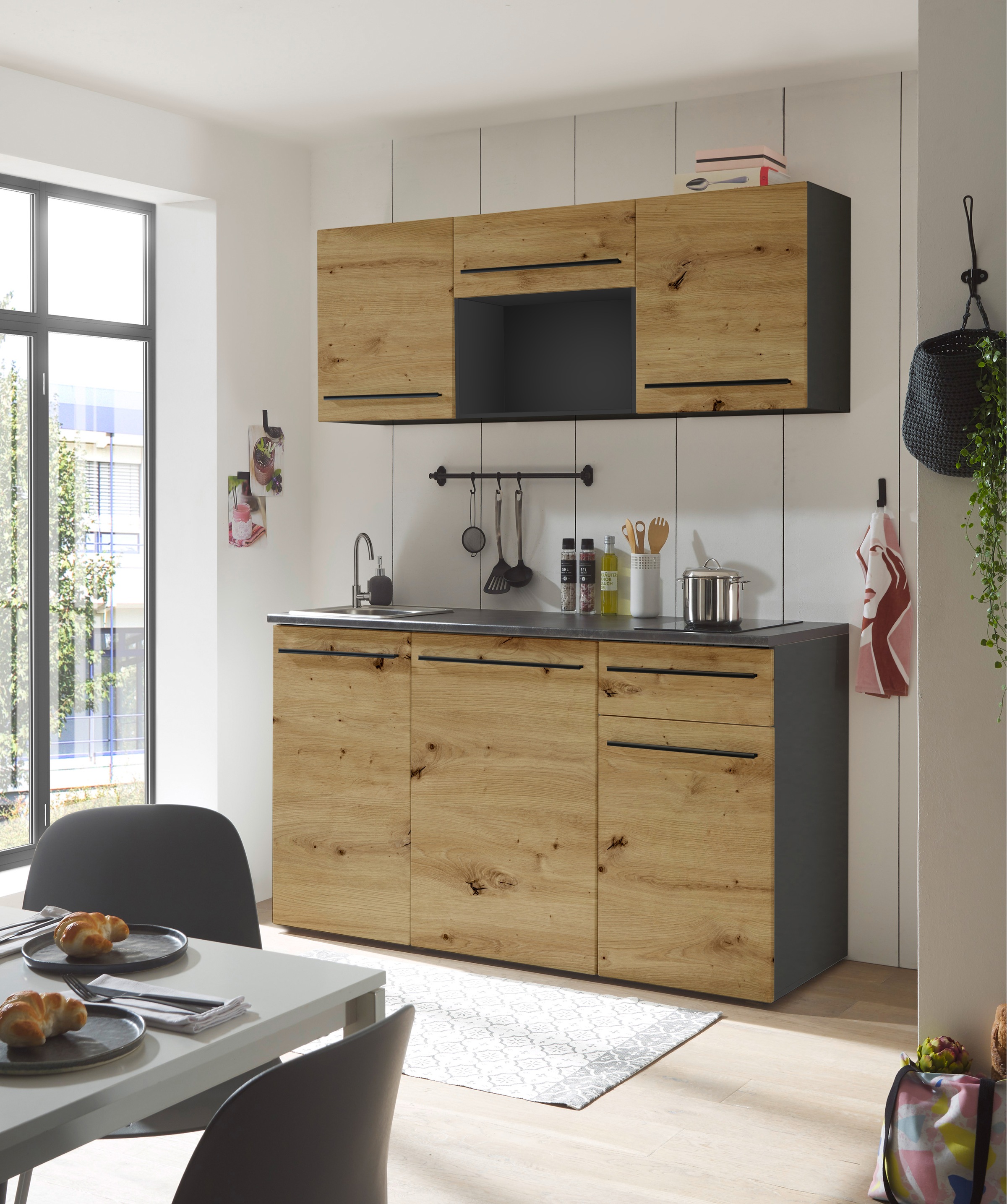 BASIC by Balculina Kitchenette »Jazz Singleküche« largeur 160 cm, avec appareils électriques et micro-ondes en option