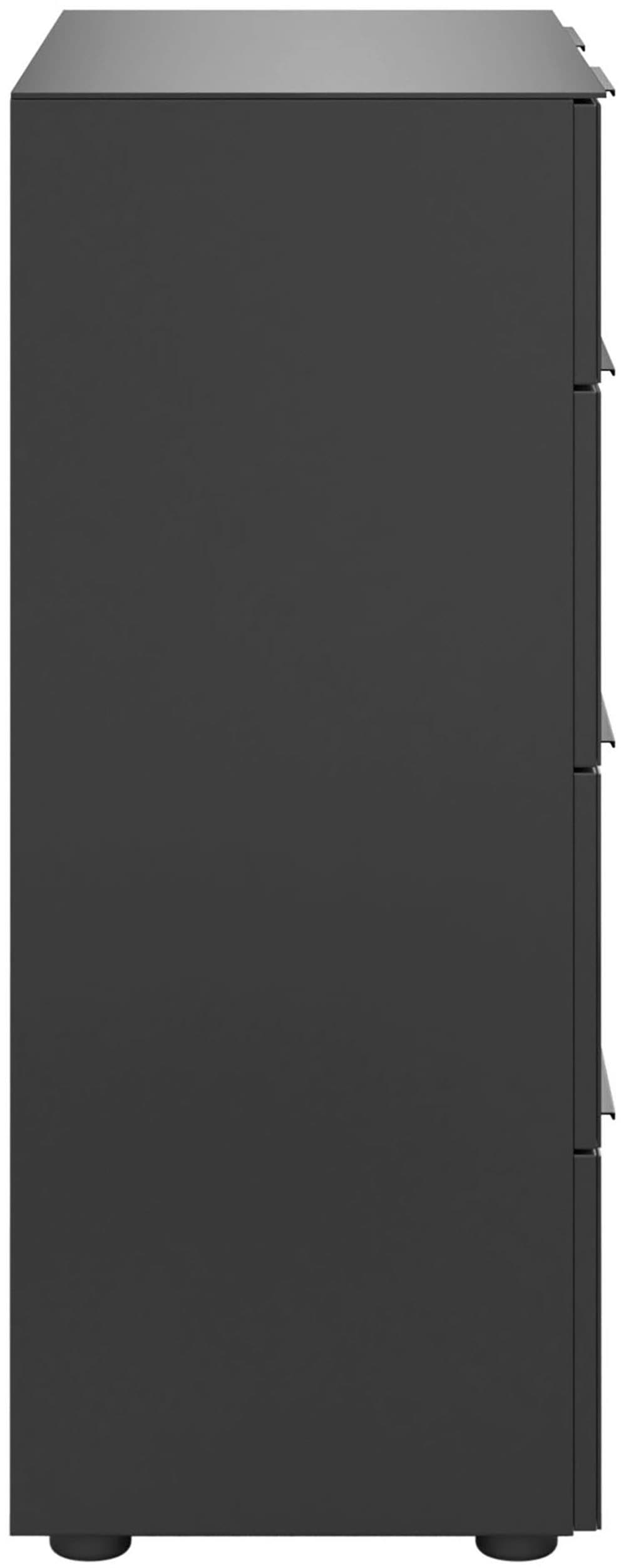 Manjana Möbel Kommode »mit Chrom oder Schwarz matten Metallgriffen & Glasfront, Soft-Close« melaminbeschichteter Korpus, mit Vollauszug, Made in Germany