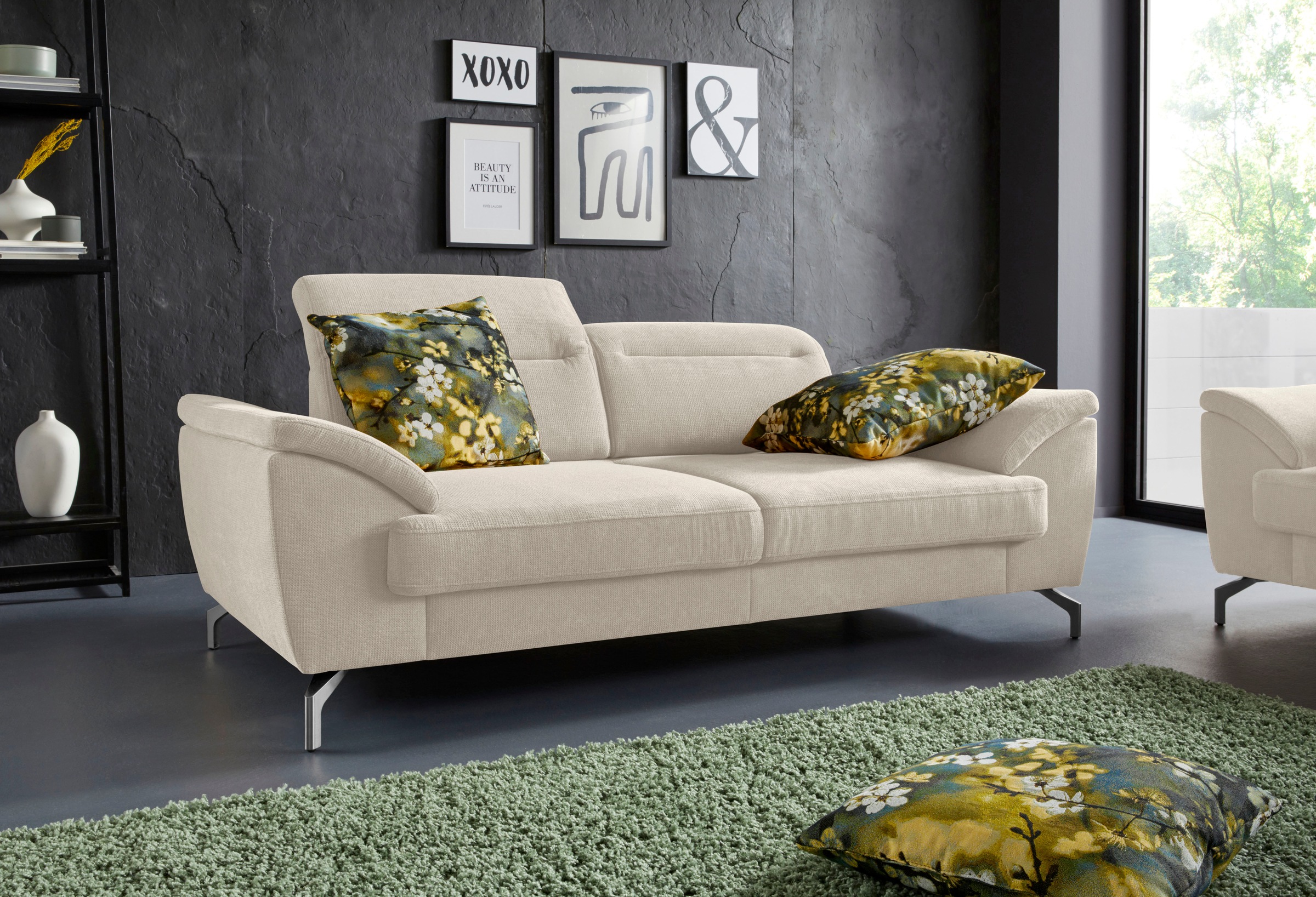 sit&more 2,5-Sitzer »Percy«, 15 cm Fusshöhe, Sitztiefenverstellung, wahlweise Kopfteilverstellung