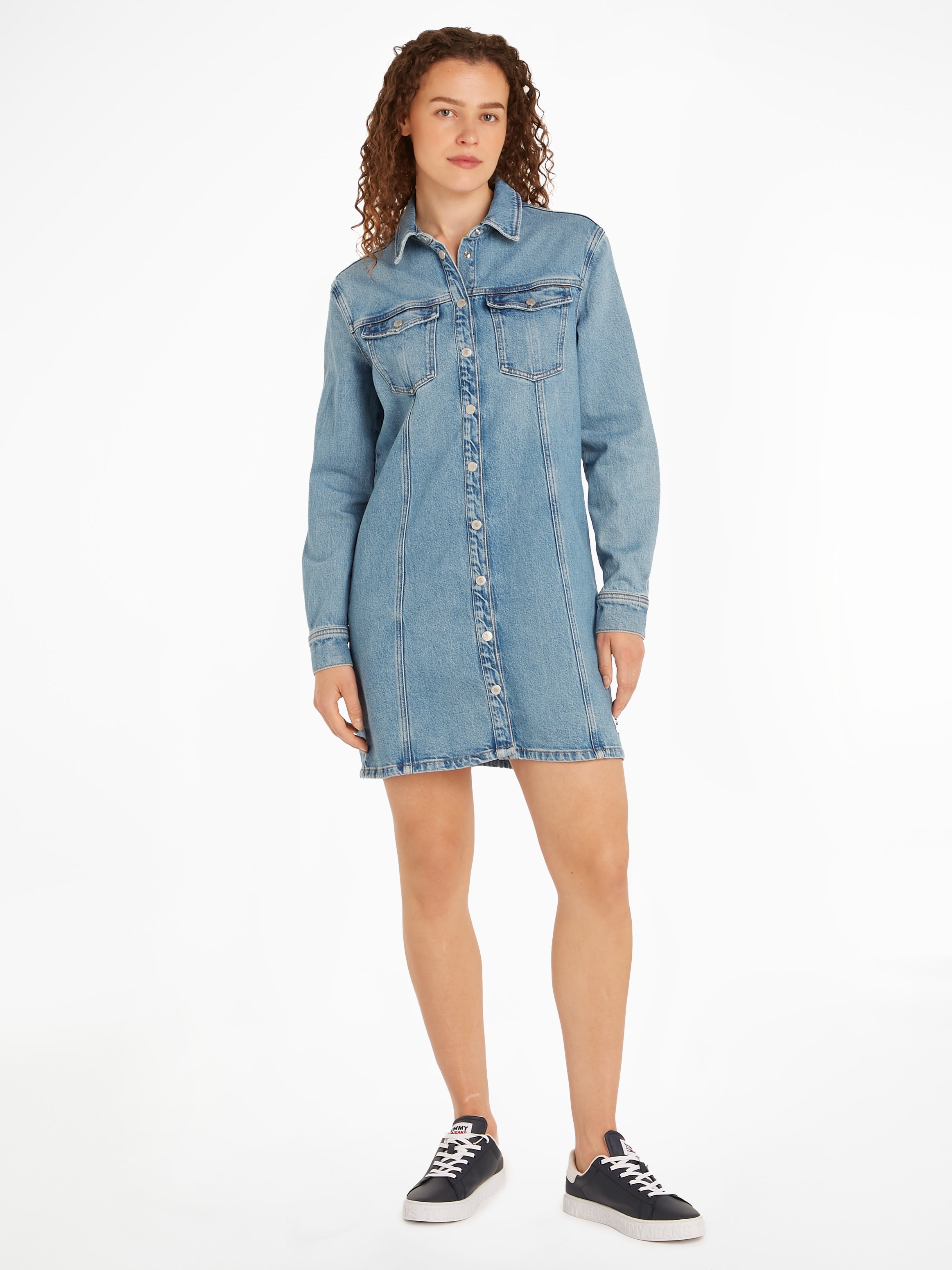Image of Tommy Jeans Blusenkleid "ALINE LS DRESS CH6119 EXT" Brusttaschen mit Tommy Jeans Flagge