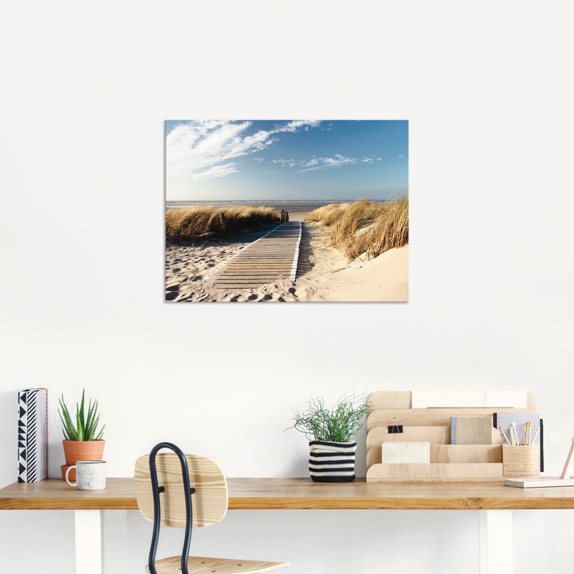 Artland Wandbild »Nordseestrand auf Langeoog - Steg«, Strand, (1 St.), als Alubild, Outdoorbild, Leinwandbild, Wandaufkleber, versch. Grössen
