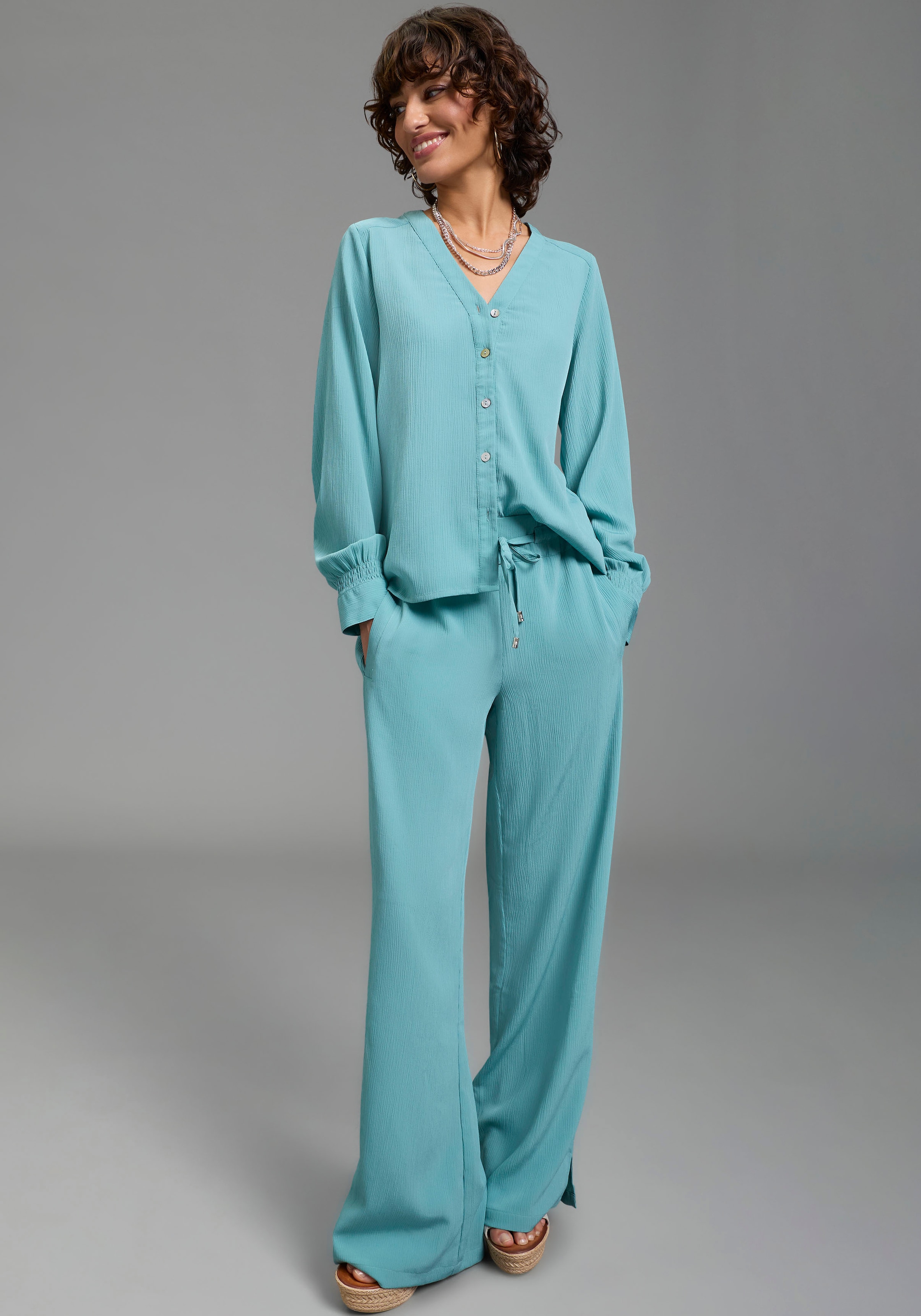 Laura Scott Pantalon à enfiler  weite Hose, mit Gummizug am Bund, mit Schlitz am Beinabschluss