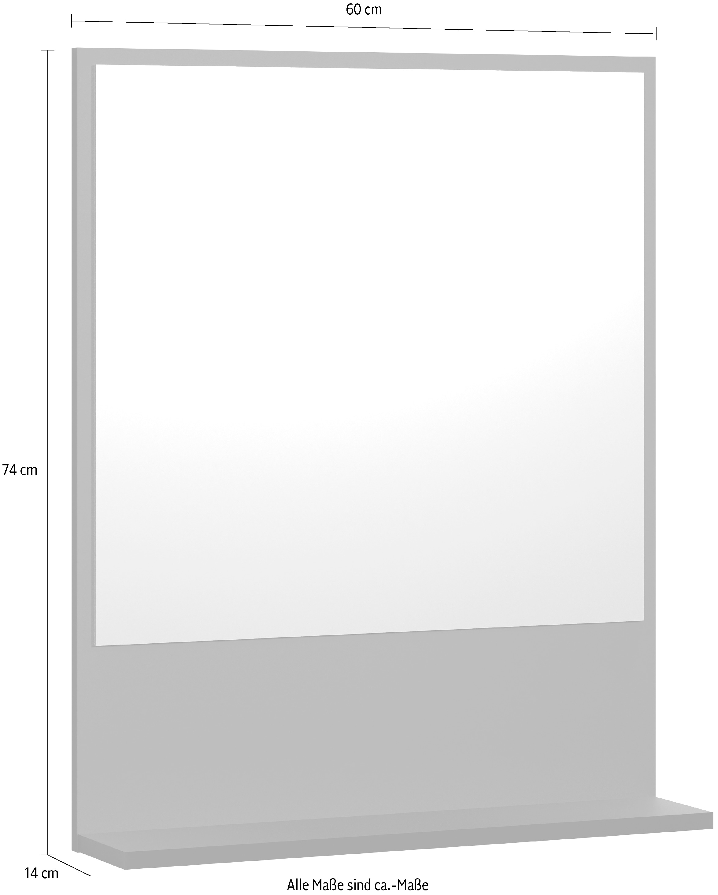 welltime Badspiegel »Amrum«, (1 St.), Eleganter Badezimmerspiegel mit Ablage - Masse (B/T/H) 60-80/14/74 cm
