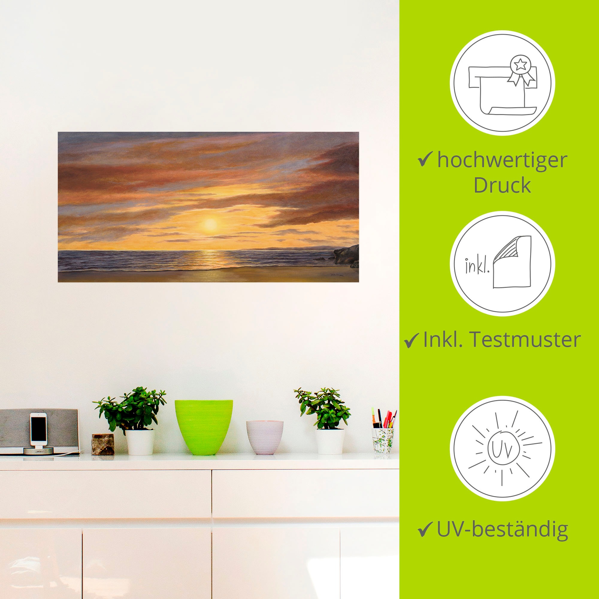 Artland Wandbild »Sonne am Strand«, Strand, (1 St.), als Alubild, Outdoorbild, Leinwandbild, Poster, Wandaufkleber