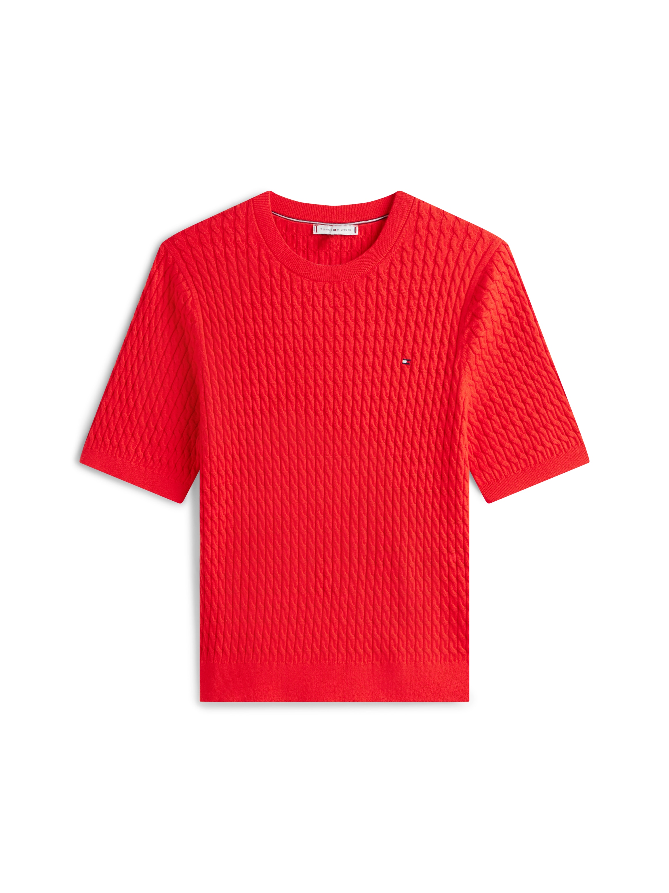 Tommy Hilfiger Curve Pull à col rond »CRV CO CABLE FINE GG CNK S/S SWT« in grossen Grössen, mit Zopfmuster