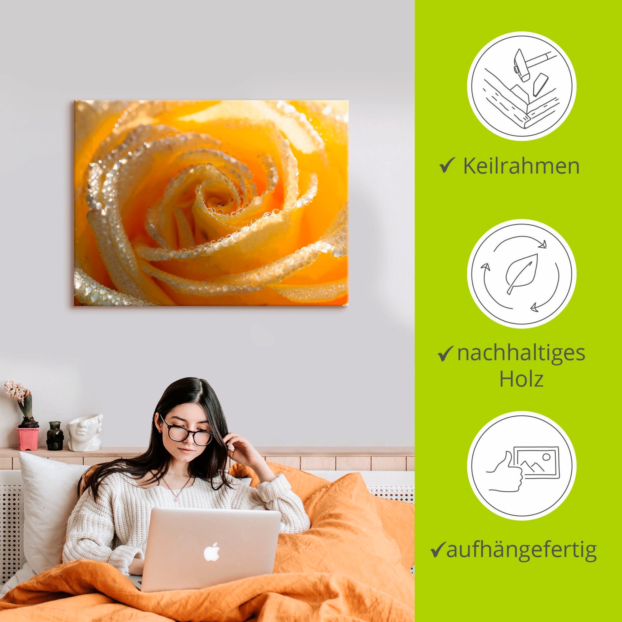 Artland Leinwandbild »Gelbe Rose Makro« Blumen 1 Stk. tlg. auf Holzrahmen gespannt