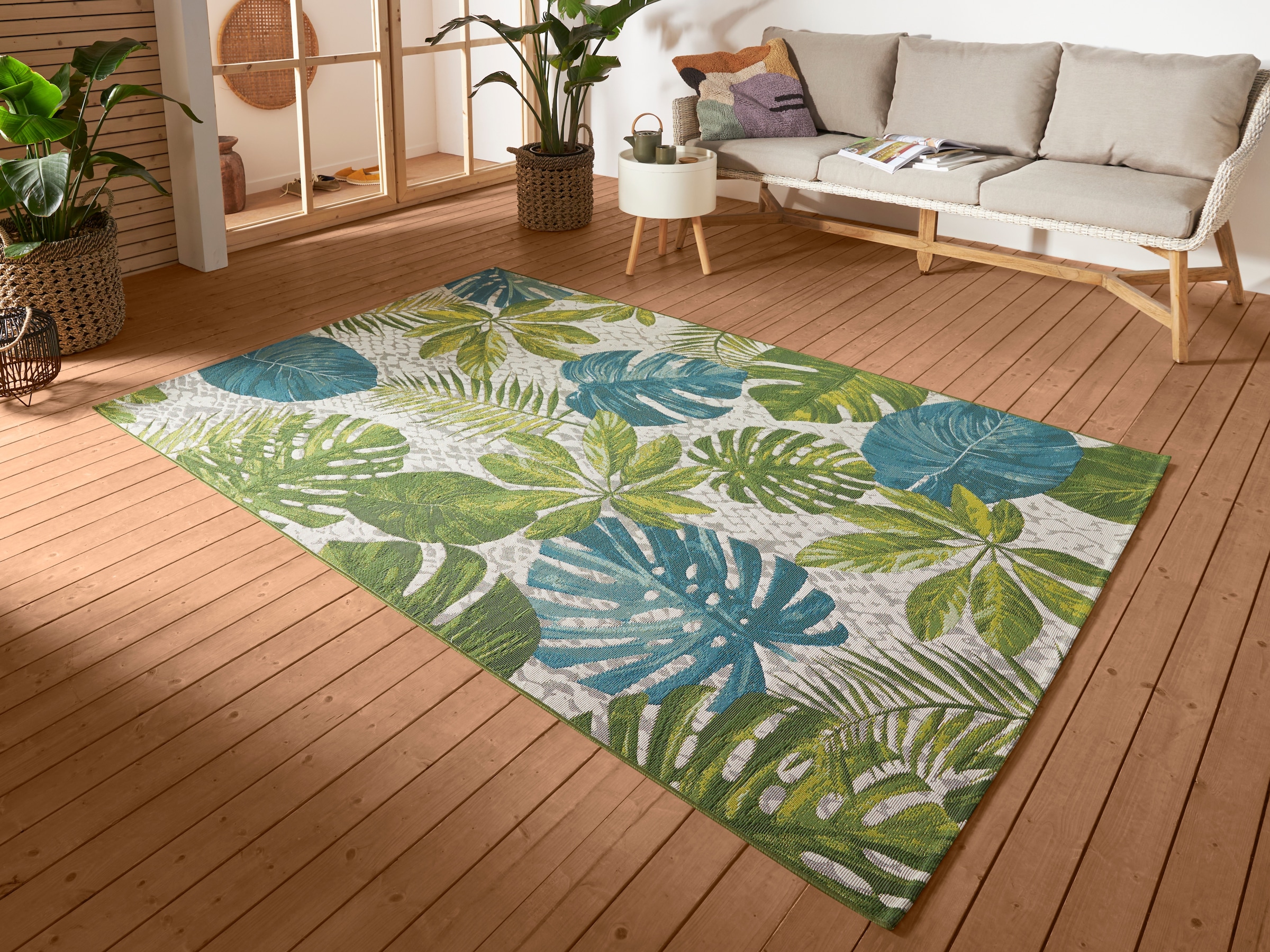 Image of HANSE Home Outdoorteppich "Tropical Leaves" rechteckig 3 mm Höhe In-& Outdoor, Wetterfest, Balkon, Garten, Wohnzimmer, Floral, Palme
