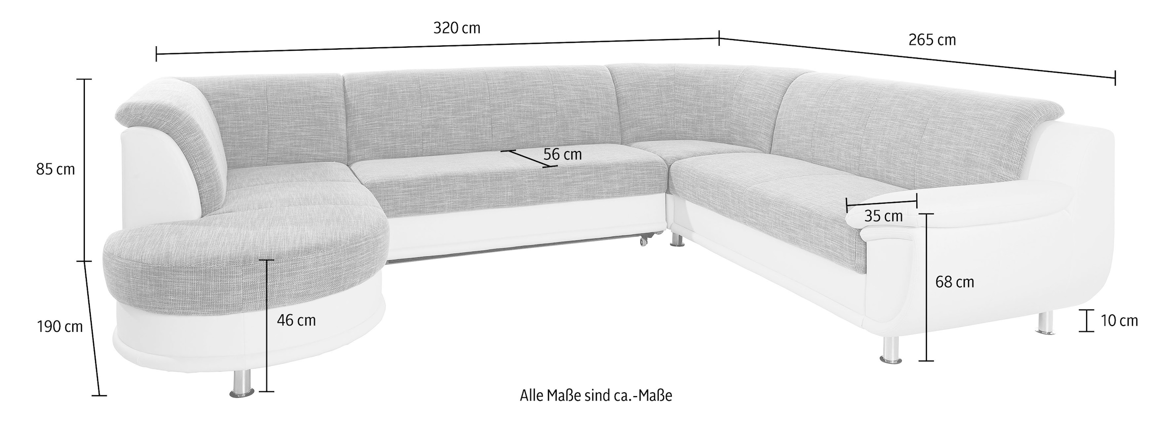 TRENDMANUFAKTUR Wohnlandschaft »Rondo 3, zeitlos und modern, im Materialmix, U-Form«, wahlweise für mehr Komfort mit Federkern, wahlweise mit Bettfunktion