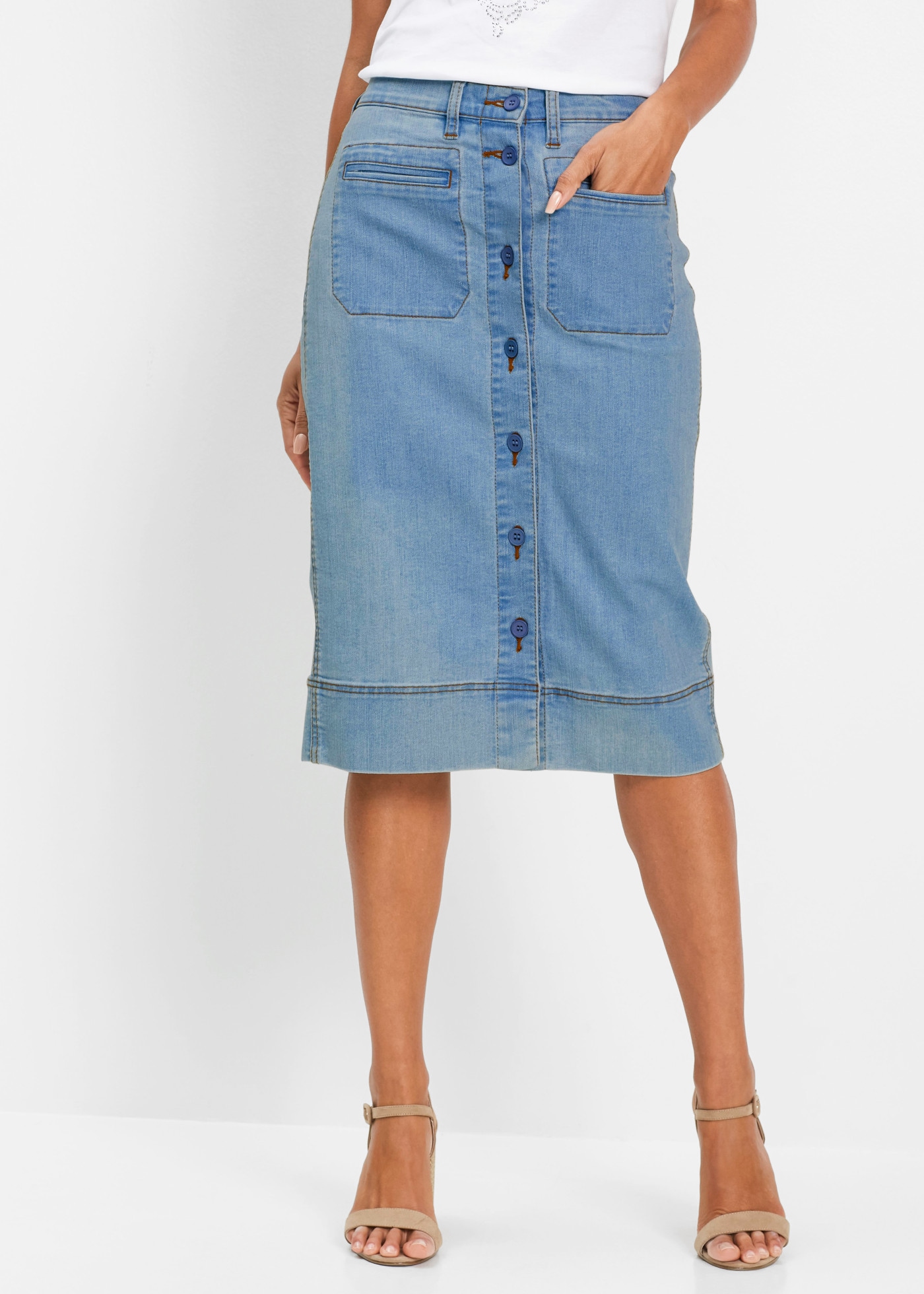 Image of bonprix Jeansrock schmale Passform, mit Knopfleiste