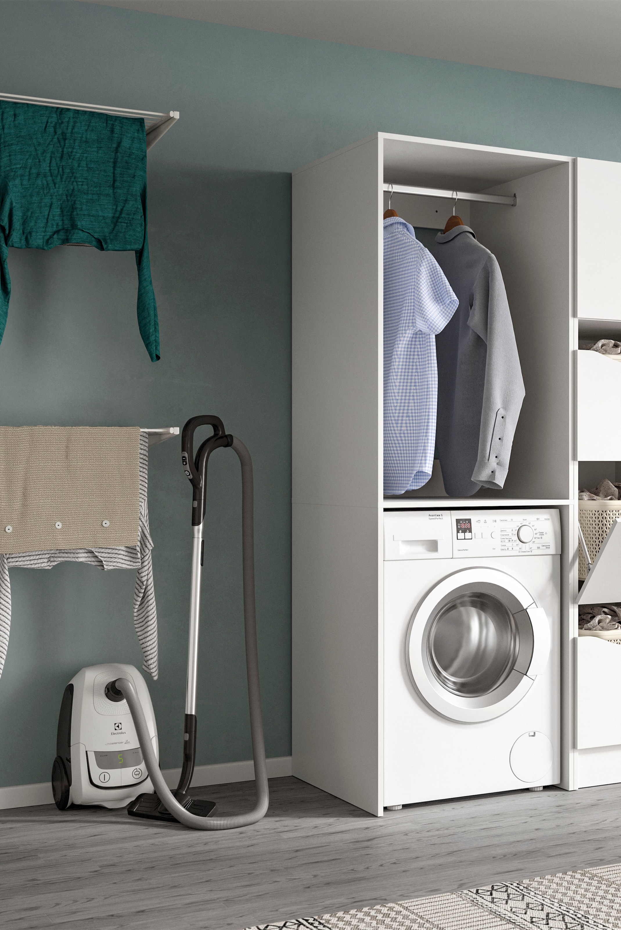 welltime Waschmaschinenumbauschrank »FALAS, TOPSELLER, Höhe 195 cm, 1 Ablageboden, 1 Kleiderstange« in verschiedenen Farben erhältlich, für Waschmaschine & Trockner, 1 Stk. tlg. Waschmaschine, Trockner, Waschmaschinenschrank, Umbauschrank, Wäsche