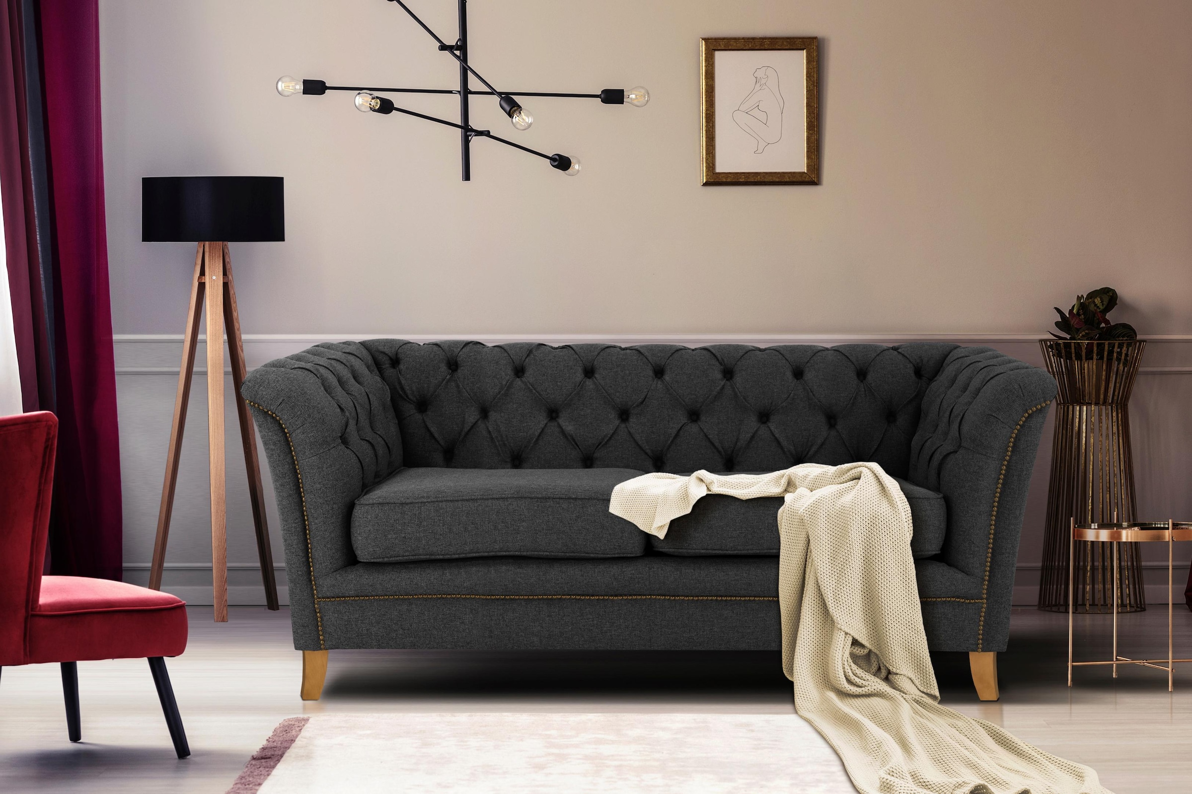 Image of Home affaire 2-Sitzer »Newport«, mit Knopfheftung im Rücken, Keder und feinen Armlehnen bei Ackermann Versand Schweiz