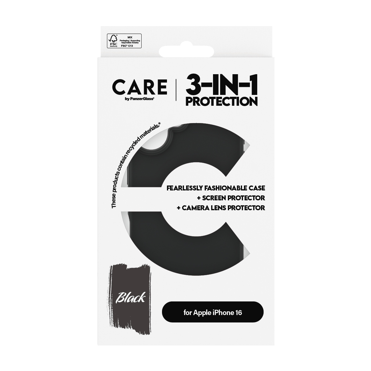 CARE by PanzerGlass Displayschutzglas »3-in-1 Protection, Glass, Case, Lenscover«, für Apple iPhone 16, Displayschutzfolie, Schutzfolie, Bildschirmschutz, kratz- & stossfest