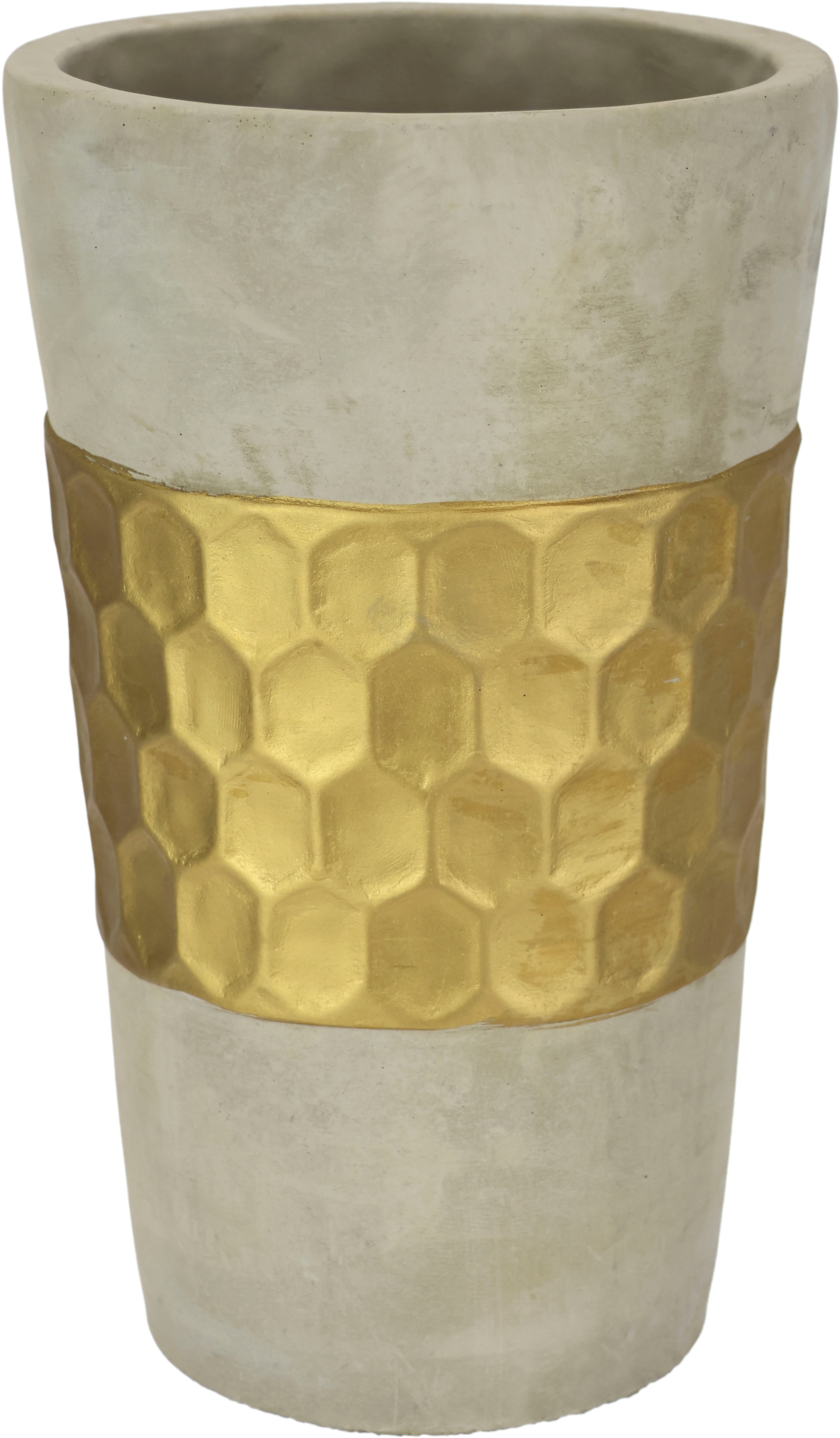 Image of I.GE.A. Dekovase "Goldverzierte Blumenvase" Vase Zylindervase mit goldener Struktur grau gold Betonoptik Tischvase
