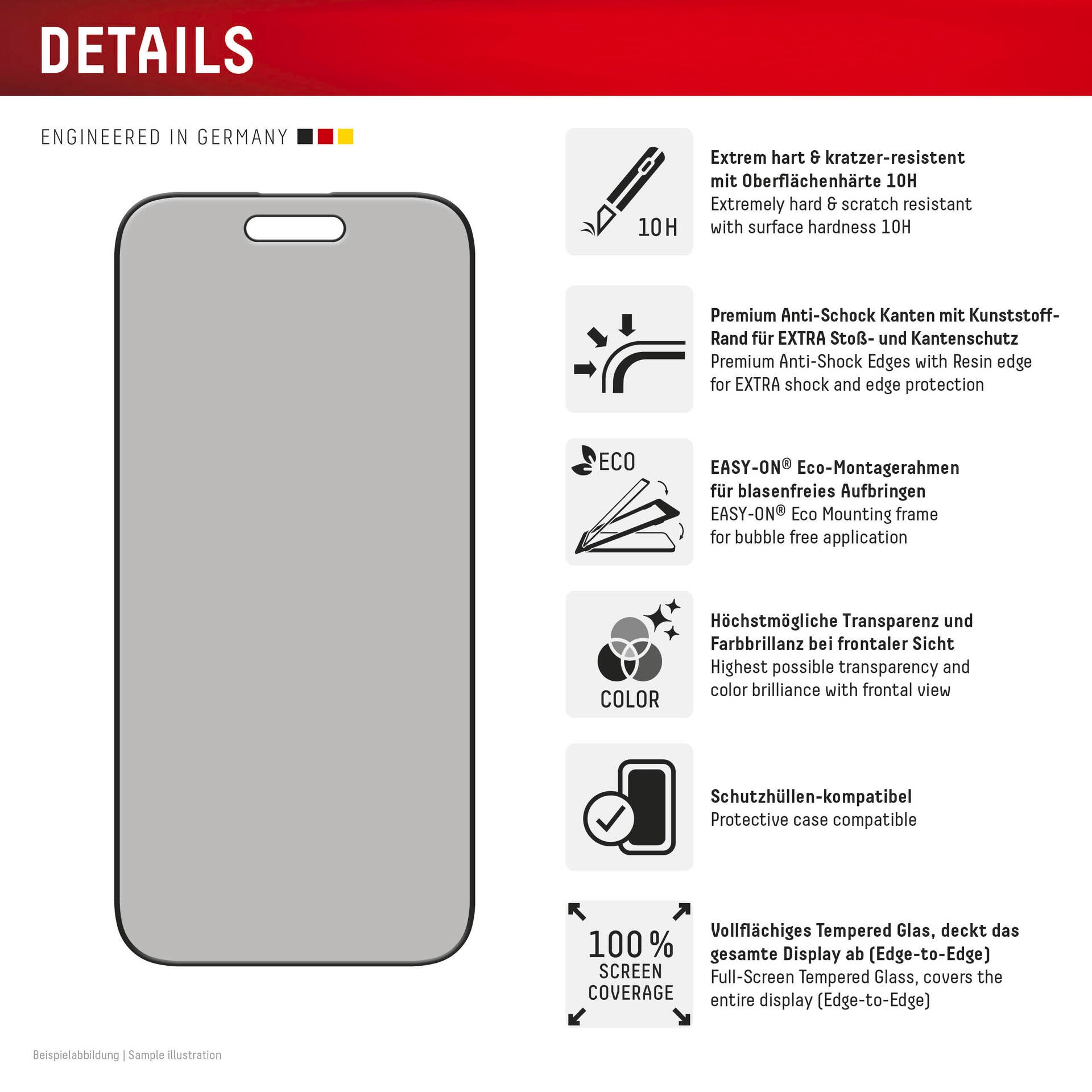 Displex Verre de protection d'écran »Privacy Glass Screen Protector« für Apple iPhone Air Displayschutzfolie, Schutzfolie, Bildschirmschutz, kratz- & stossfest