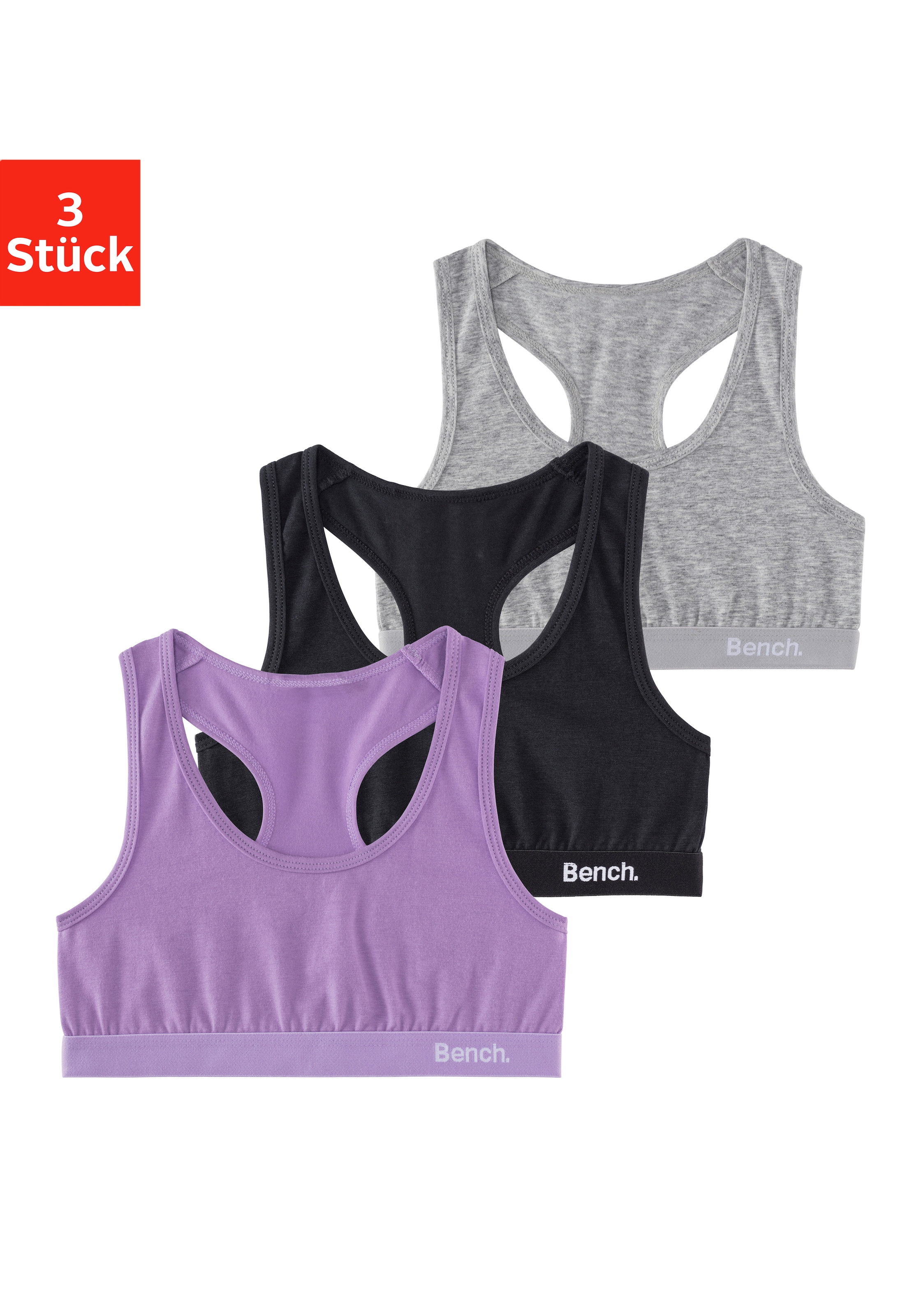 Image of Bench. Bustier Packung, 3 im sportlichen Look mit Ringerrücken