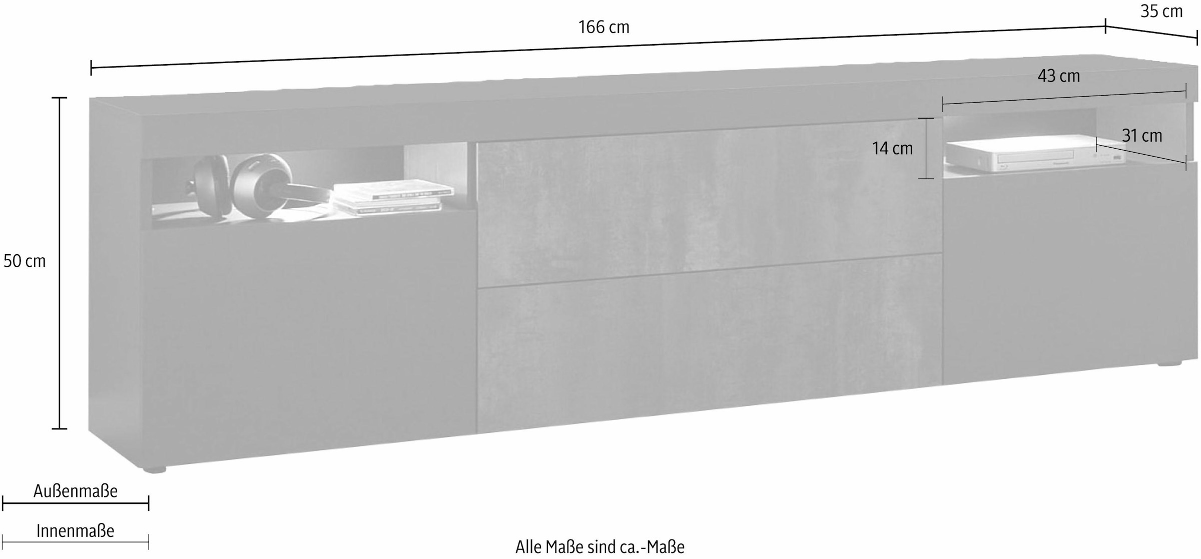 Möbel günstig Breite kaufen Lowboard borchardt 166 cm »Kapstadt«,