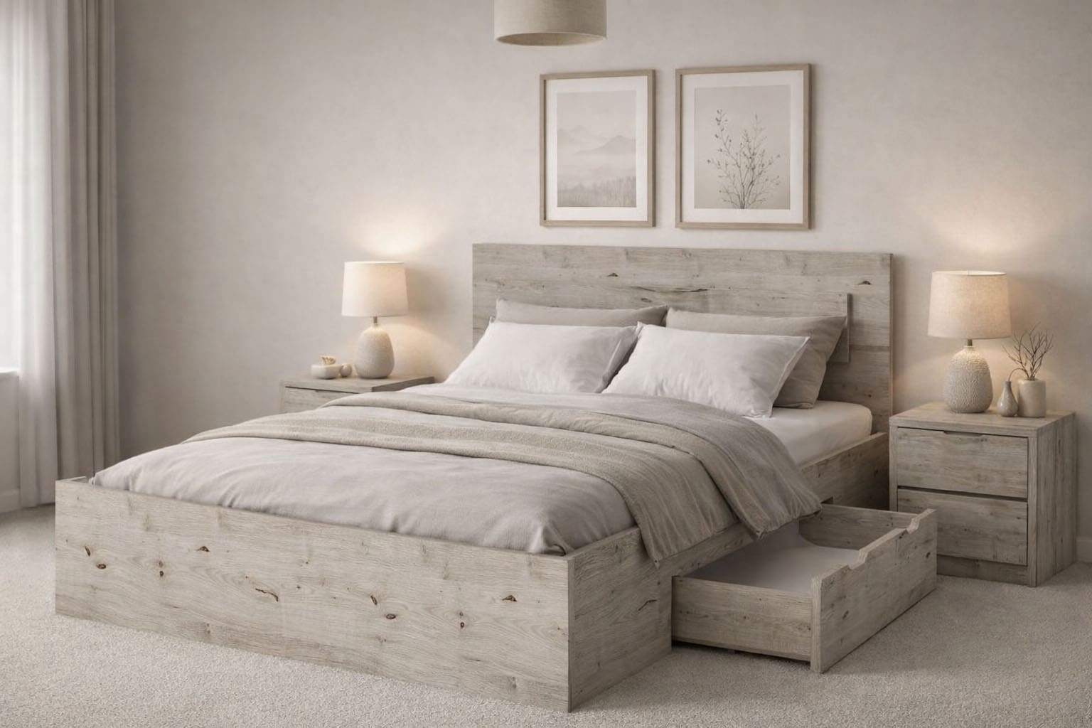 Home affaire Lit »PRESSAC mit Schubladen und Beleuchtung, in 2 Breiten - 160 und 180 cm« Bettgestell mit Schubladen, ohne Lattenrost und Matratze