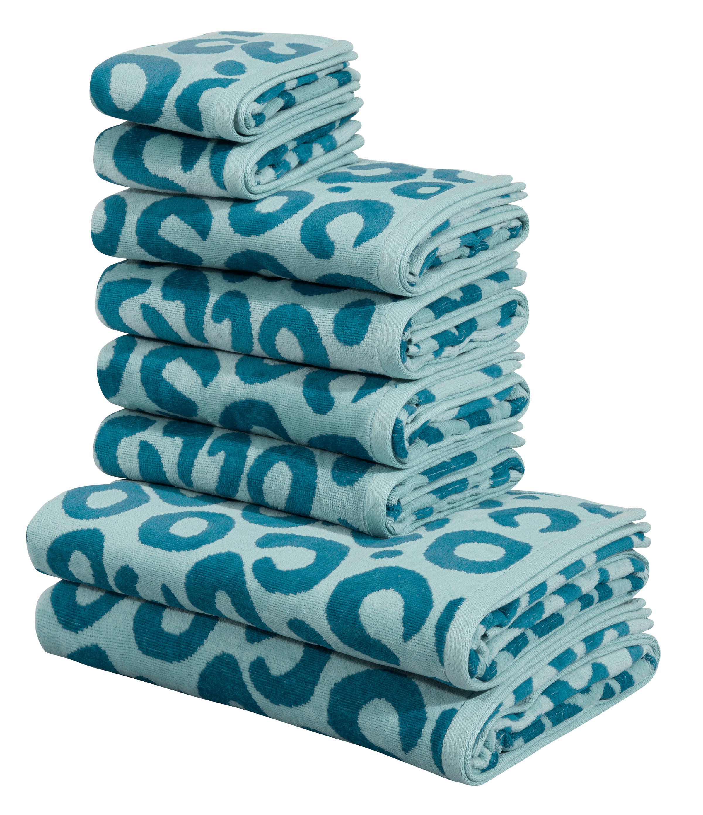 Image of GOODproduct Handtuch Set "Anna Leopardenmuster, 8-tlg Handtuch-Set, 100% Baumwolle" Set 8 tlg. Frottiervelours Duschtücher, Handtücher und Gästetücher, weich, modern, Animal Print