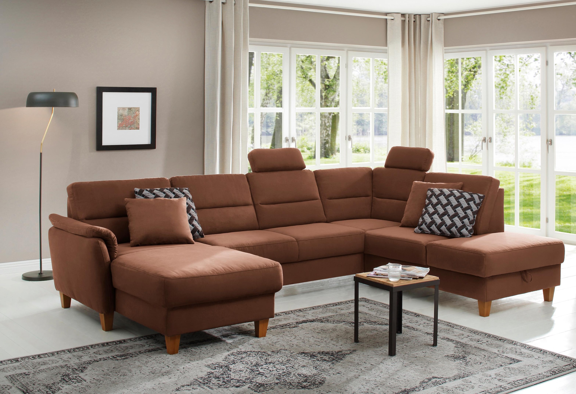 Home affaire Wohnlandschaft »Palmera U-Form, B: 308 cm« optional Bettfunktion & Bettkasten, Federkern