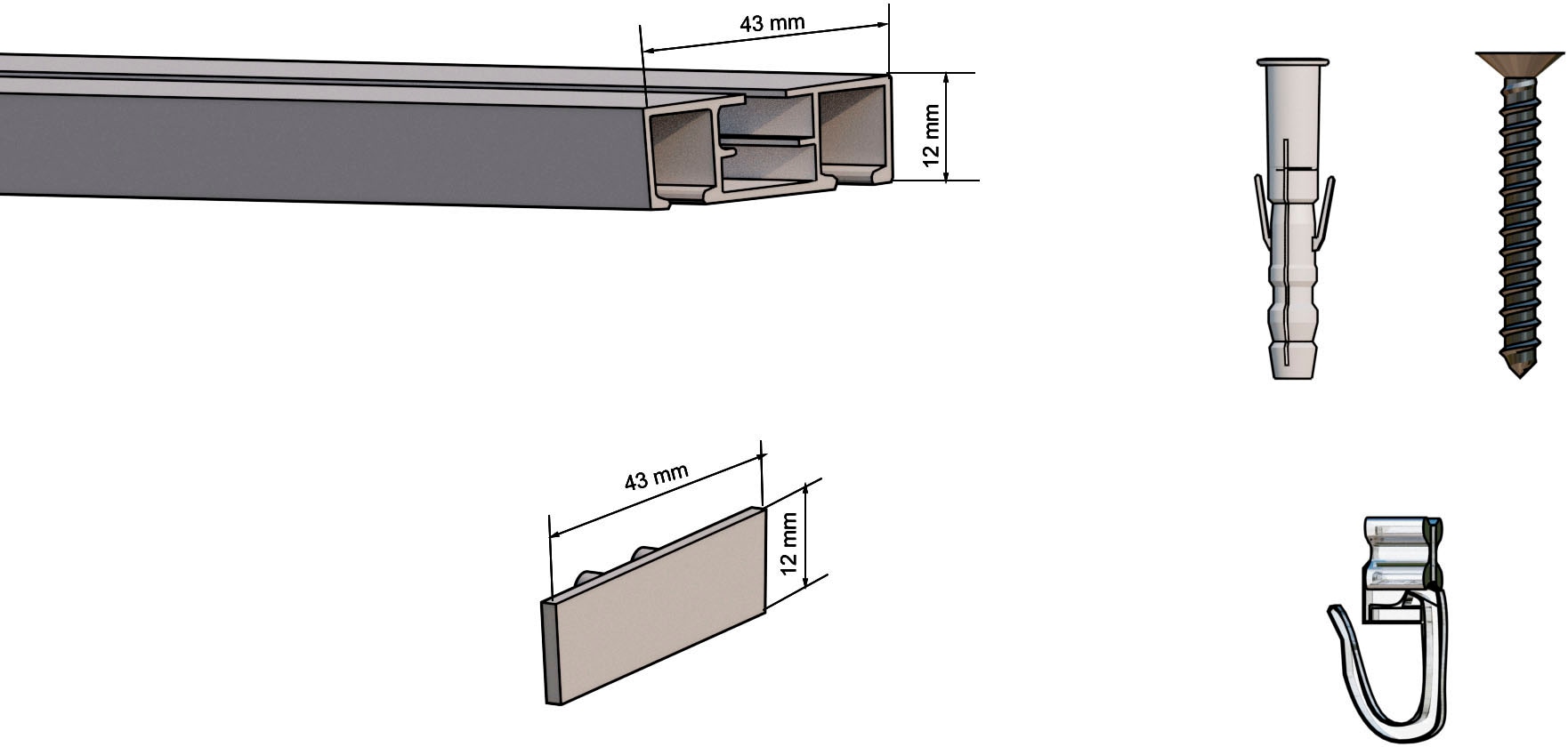 indeko Schienensystem »Objektschiene«, 2 läufig-läufig, Wunschmasslänge, Innenlauf Gardinenschiene, Komplett-Set inkl. Gleitern&Montagematerial