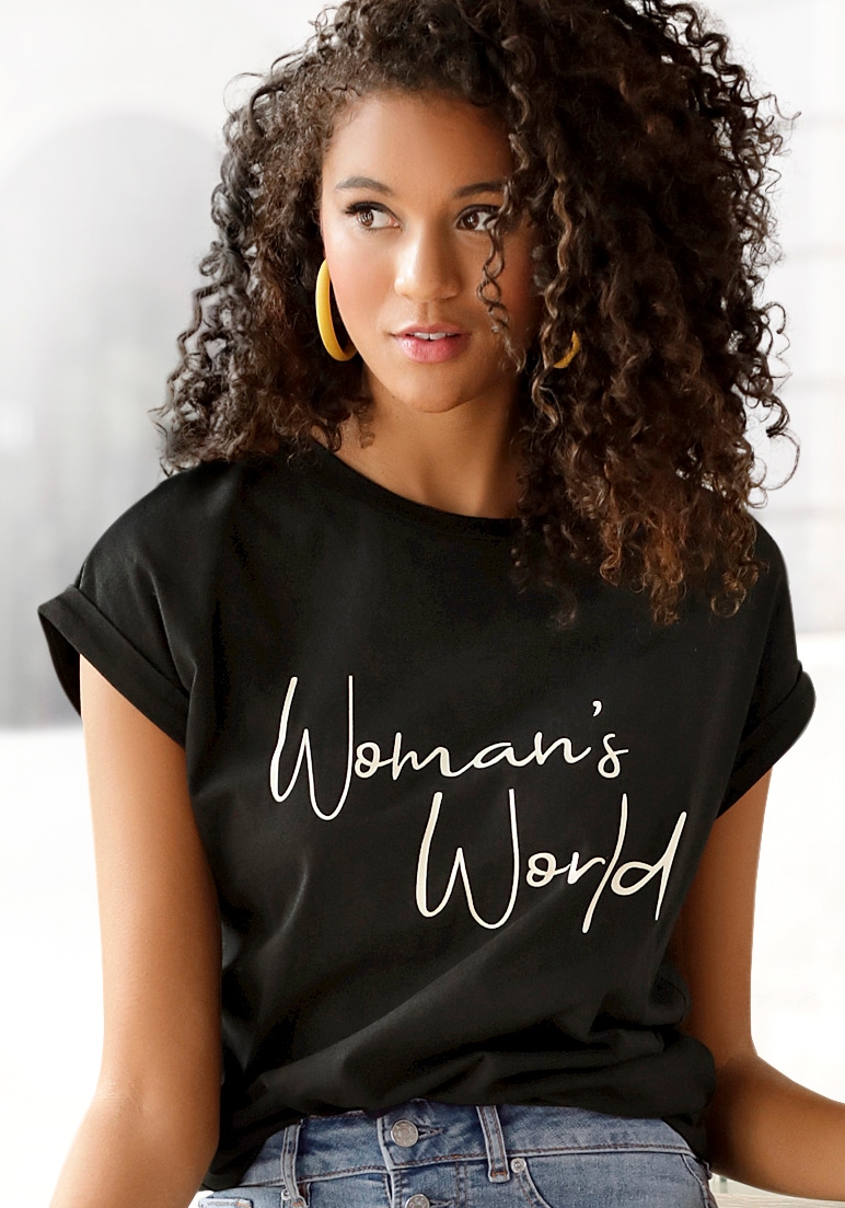Image of LASCANA T-Shirt mit Frontprint, Kurzarmshirt aus Baumwolle, Basic