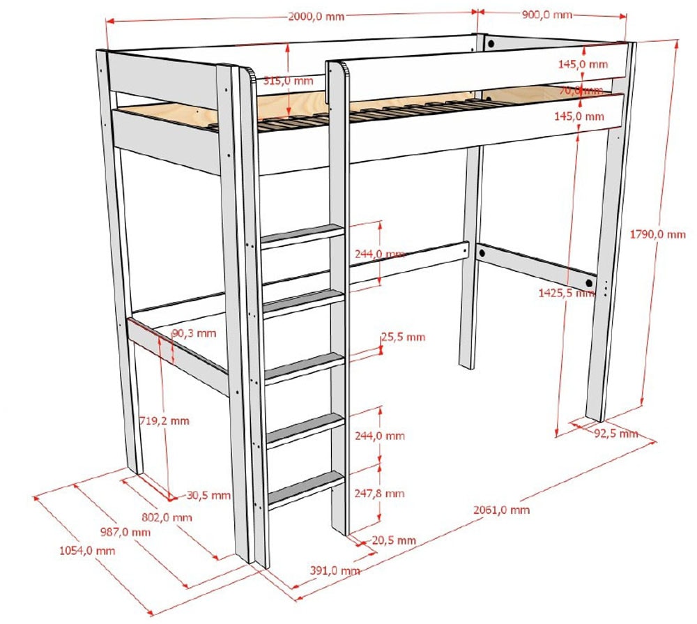 Vipack Hochbett »Primo mit Liegefläche 90 x 200 cm, inkl. Massivholz Rolllattenrost« Kiefer massiv, weiss lackiert, wahlweise ohne oder mit Schreibtisch