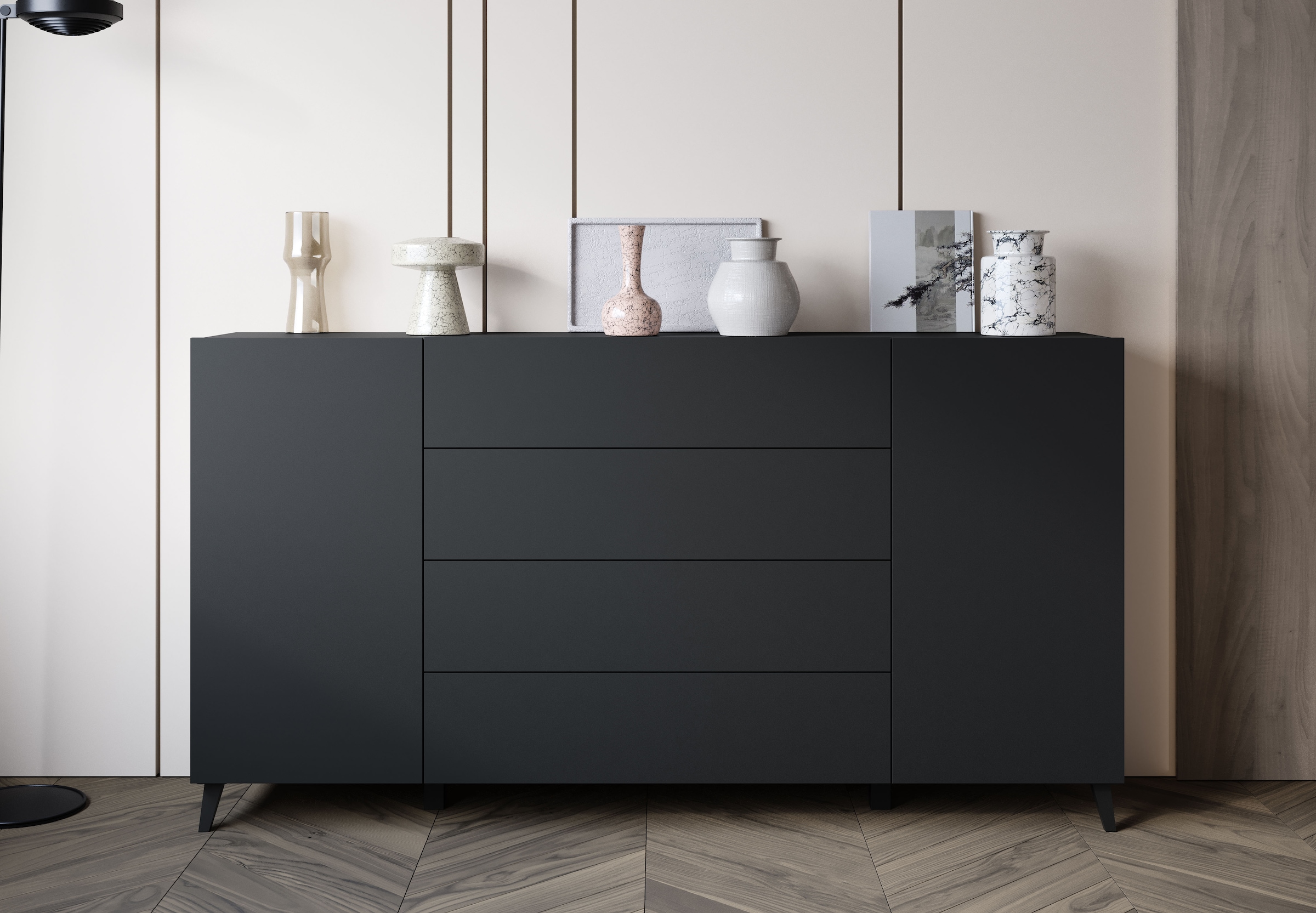 Image of Home affaire Sideboard "Phuket 180 cm breit, modernes Design mit Stauraum" 1 Stk. tlg. Kommode mit 2 Türen, 4 Schubladen und verstellbaren Einlegeböden