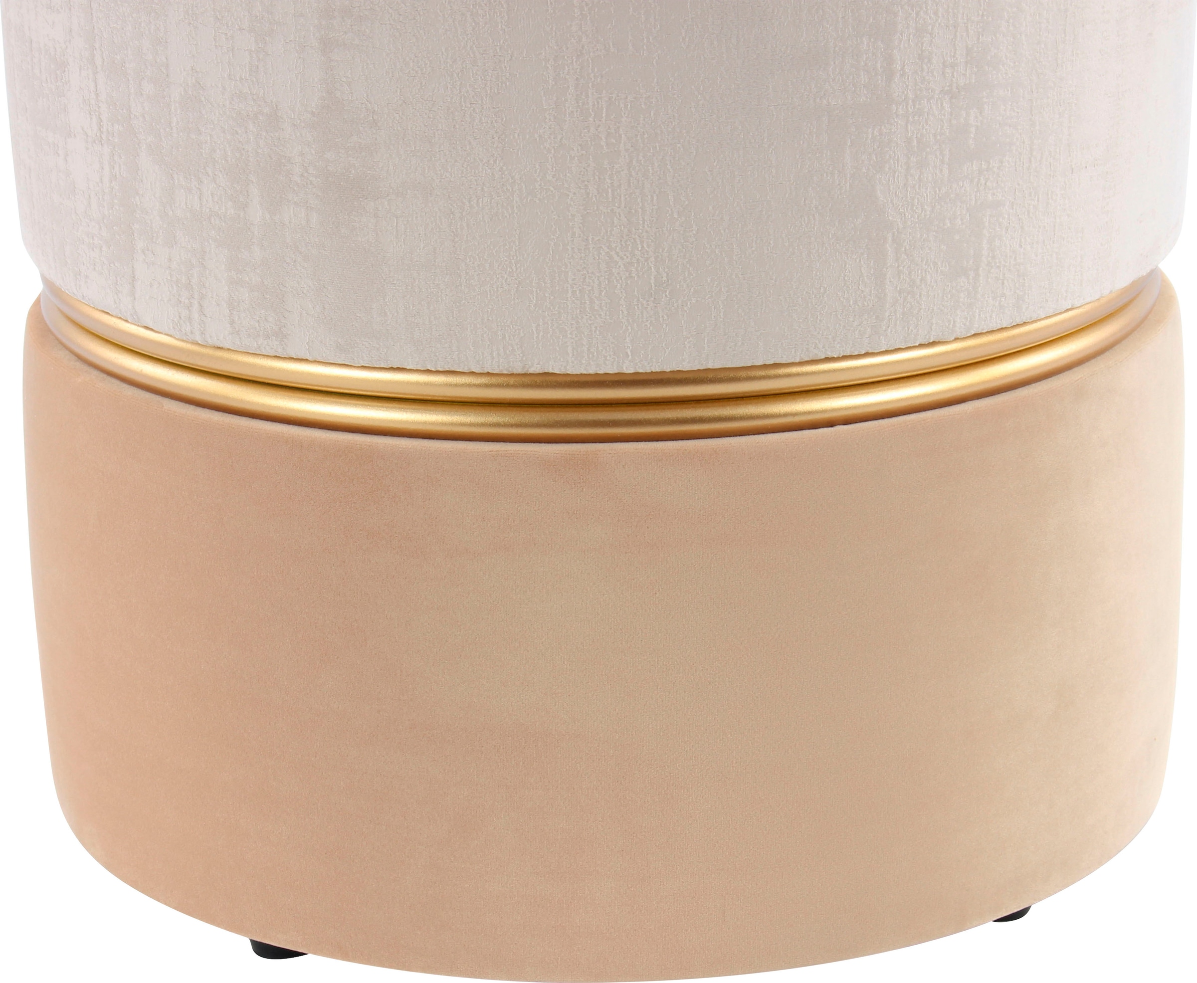 Kayoom Sitzhocker »Hocker Cleopatra 625, Sitzhocker in zweifarbigem Design«, (1 St.), zweifarbig, dekorativ, pflegeleicht, edler Akzent durch Metallring