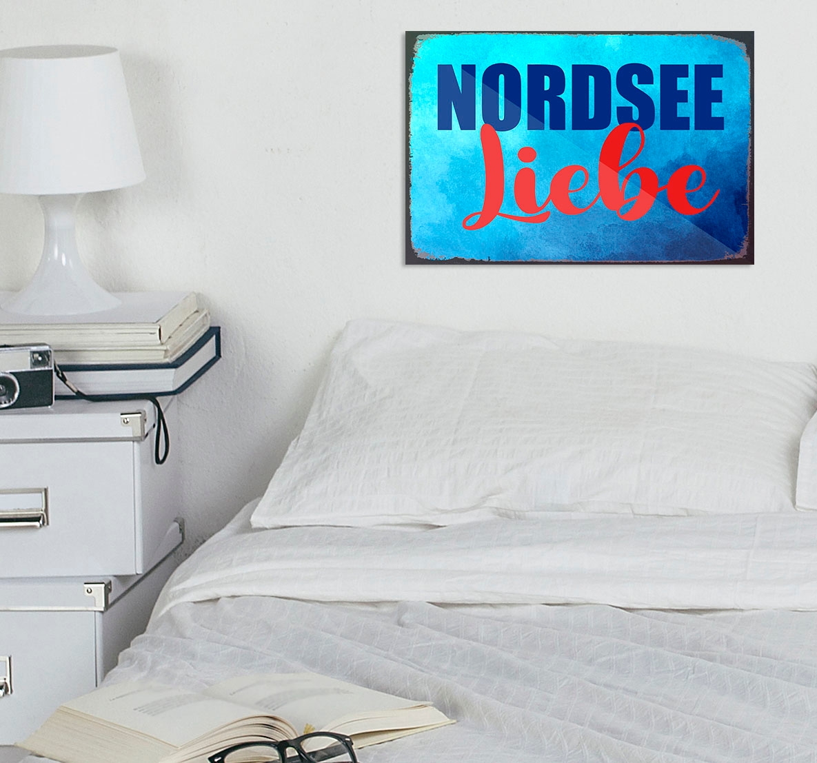 Image of queence Metallbild "geliebte Nordsee" Meer Schriftzug Schriftzüge Strand 1 Stk. tlg. Stahlschilder