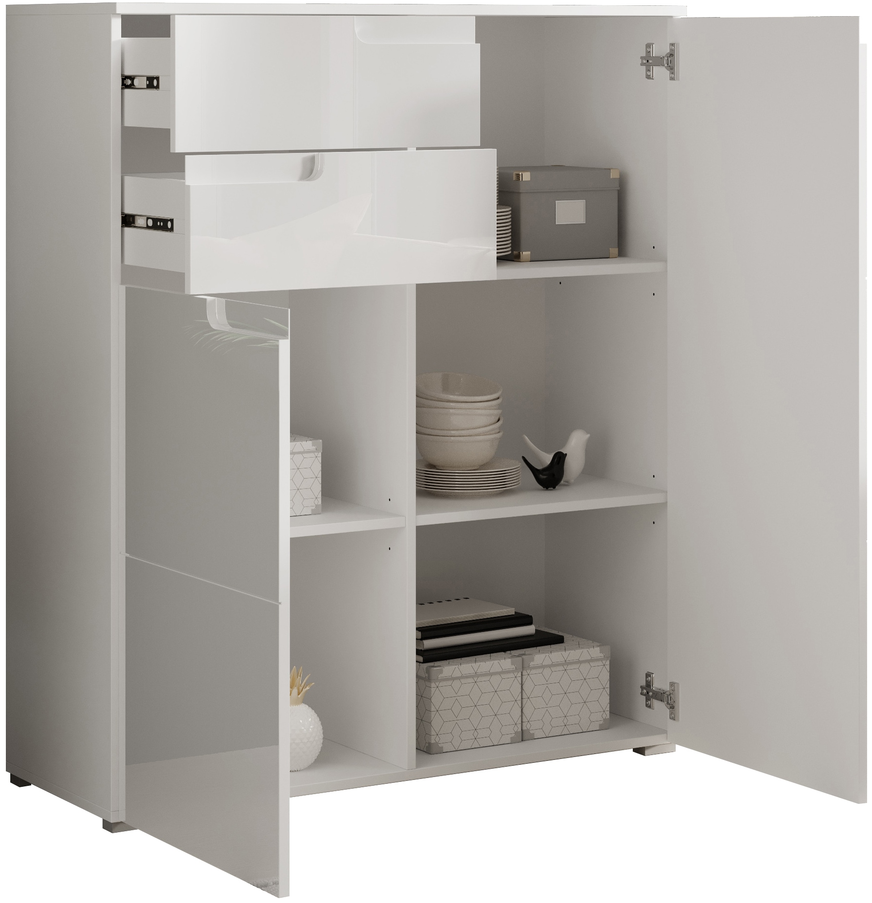 HBZ Kommode »Spice weiss hochglanz, BxHxT 100x119x40 cm«, Kommode mit 2 Türen, 2 Schubkästen und 3 Einlegeböden