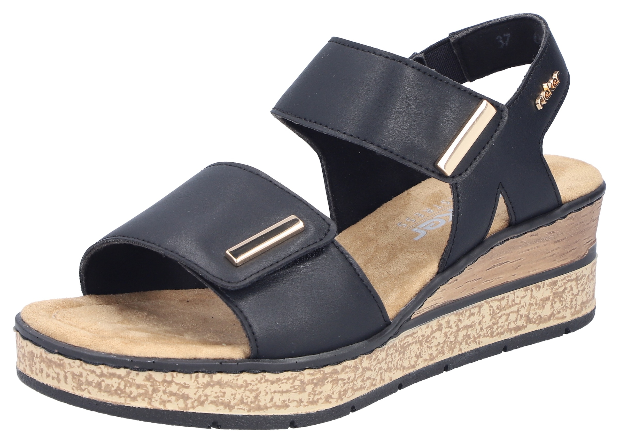 Rieker Sandales compensées  Chaussure à scratch, chaussure d'été, sandale plateforme avec éléments décoratifs