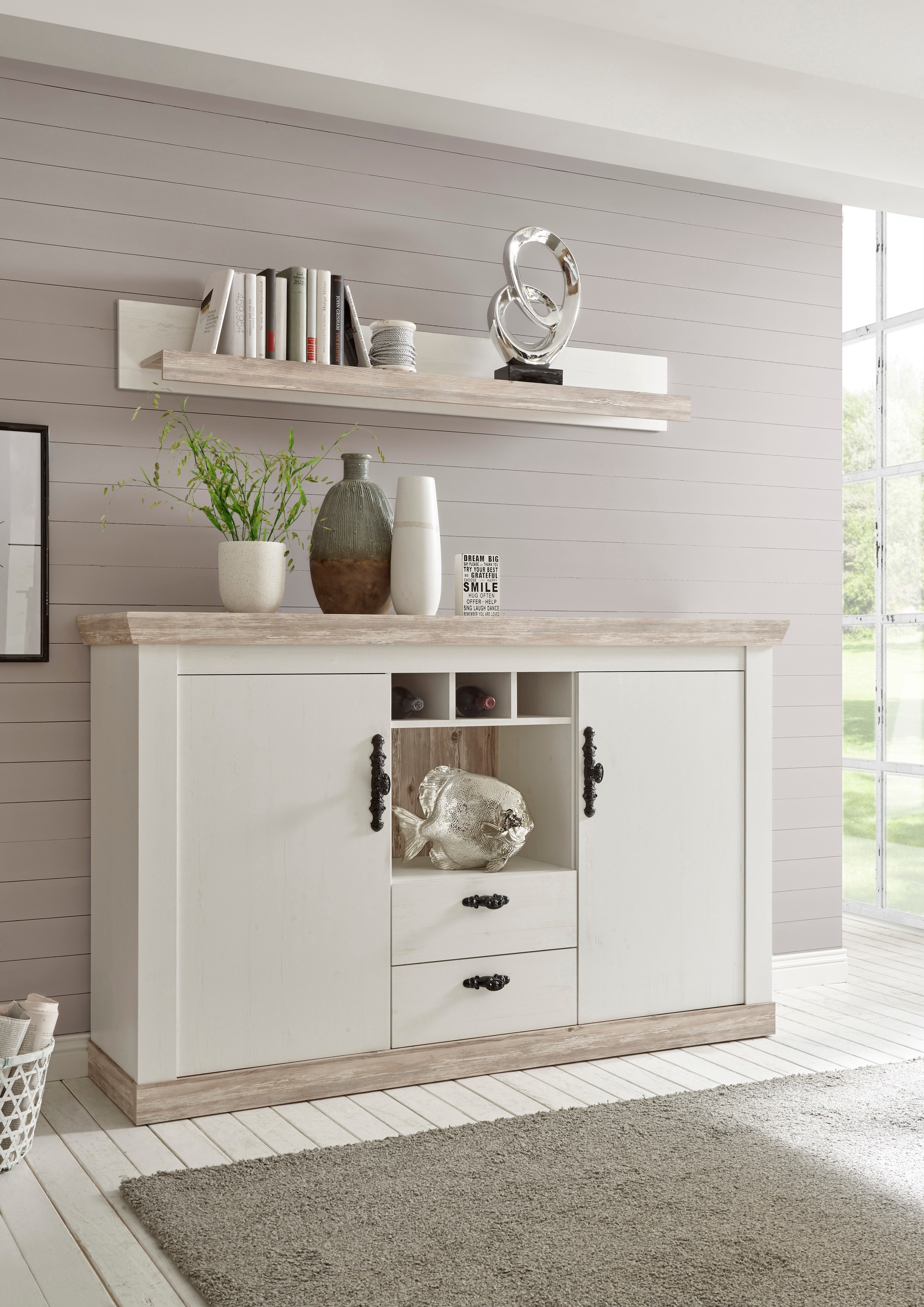 Home affaire Sideboard "Florenz" im romantischen Landhaus-Look, Breite 168 cm
