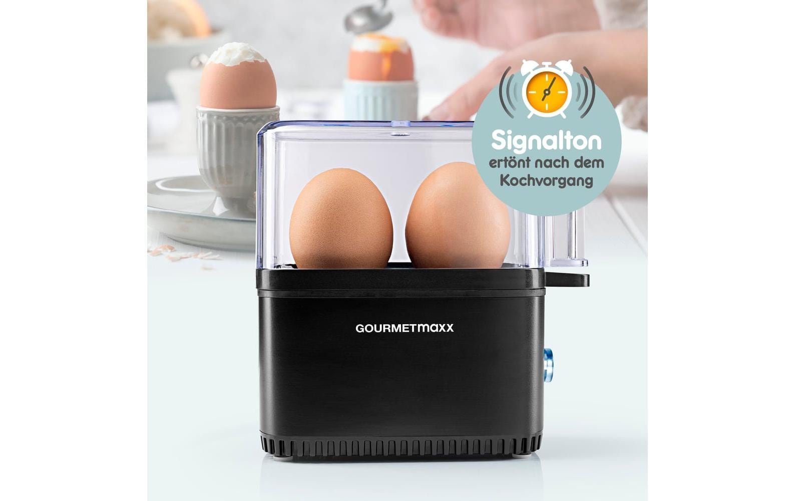 GOURMETmaxx Cuiseur d'œufs »Kompakt 2.0 250 W« für 2 cuis Eier 250 W Kompakter Design-Eierkocher für zwei Frühstückseier