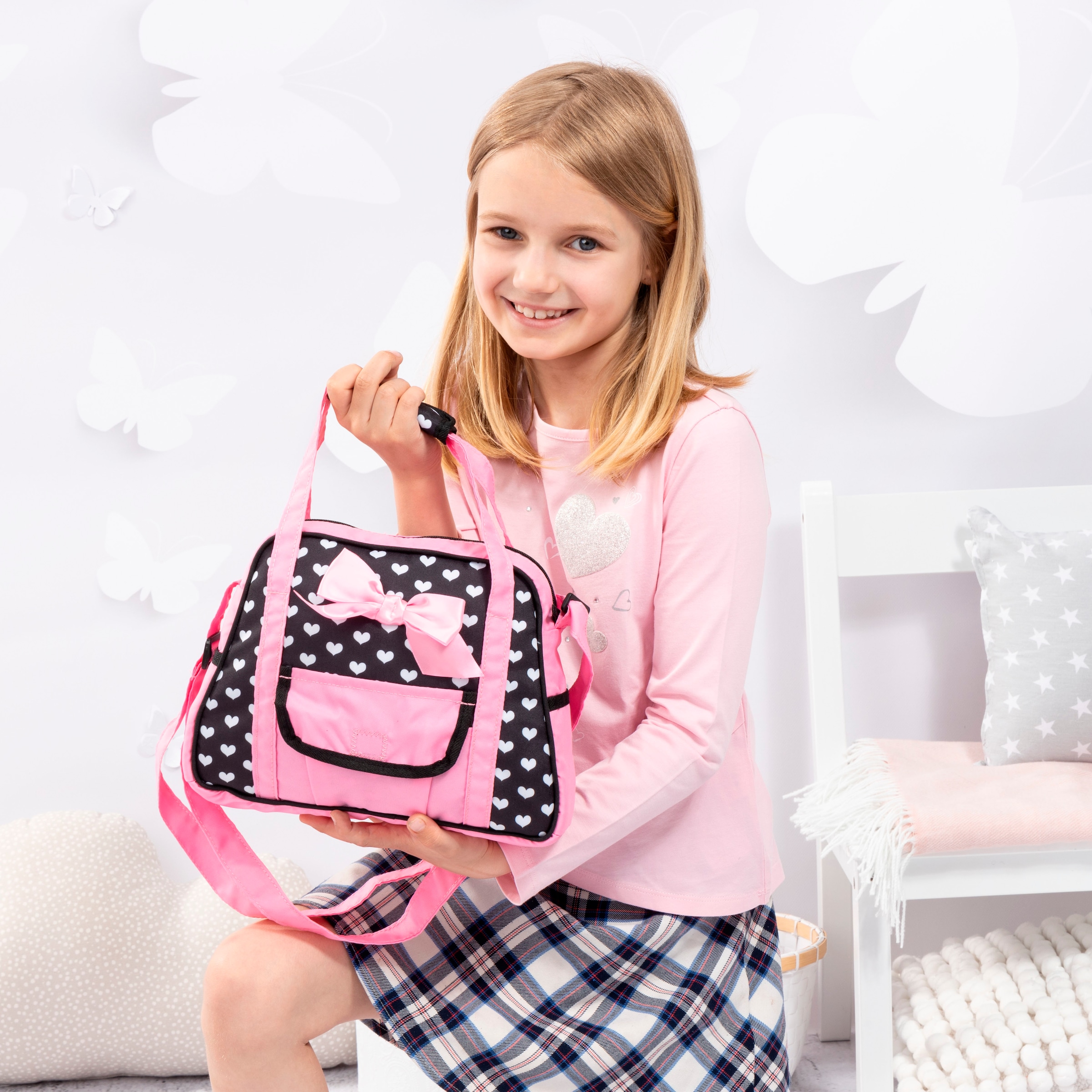 Bayer Sac à langer de poupée »schwarz Herzen«