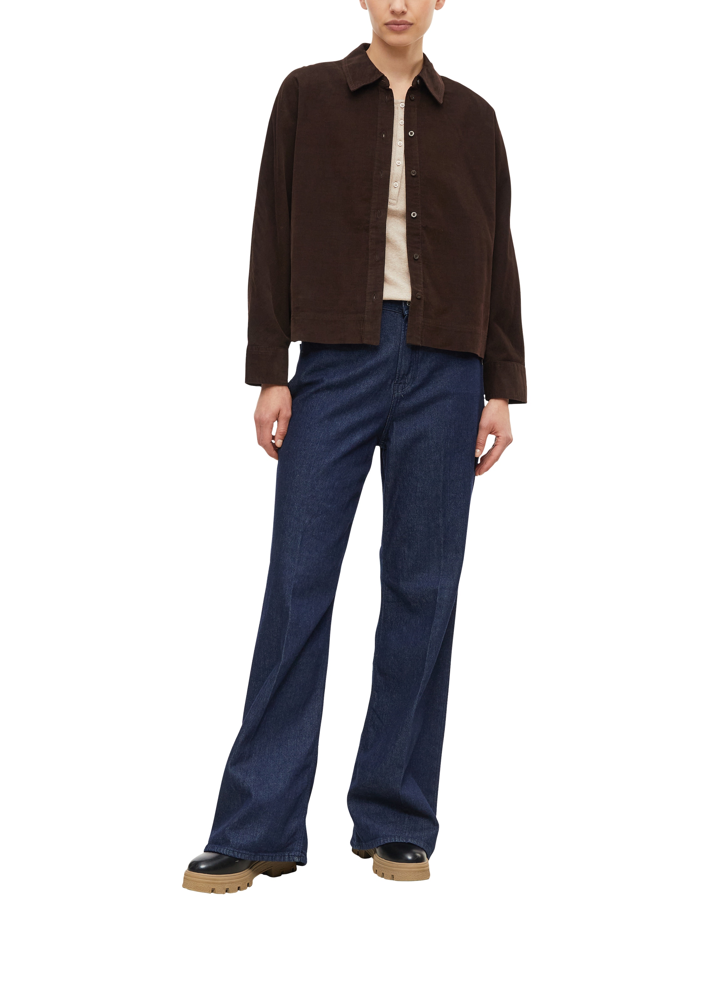 Image of s.Oliver Langarmbluse Cordbluse mit Hemdkragen und Knofpleiste