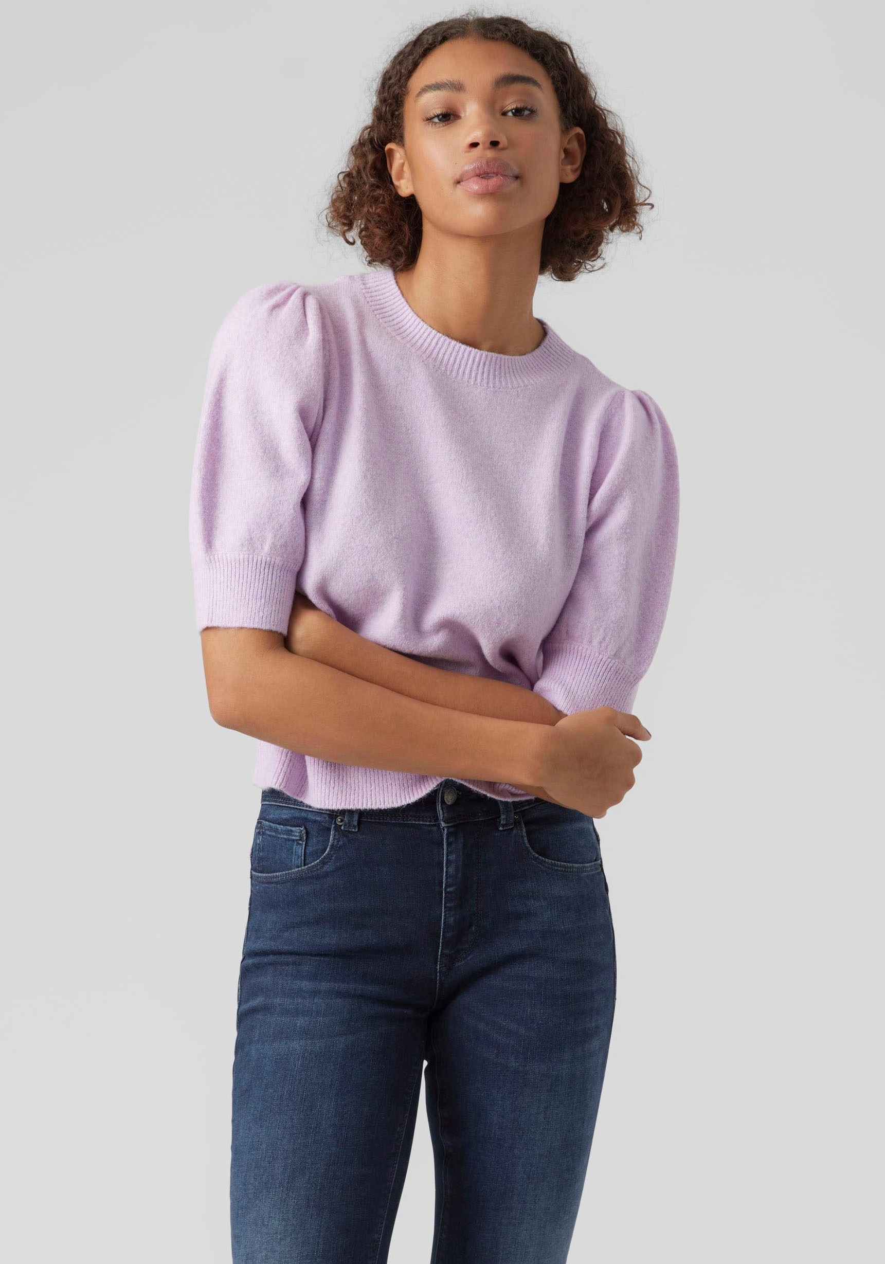 Image of Vero Moda "VMDOFFY 2/4 O-NECK PULLOVER GA NOOS" Materialmix, regular fit