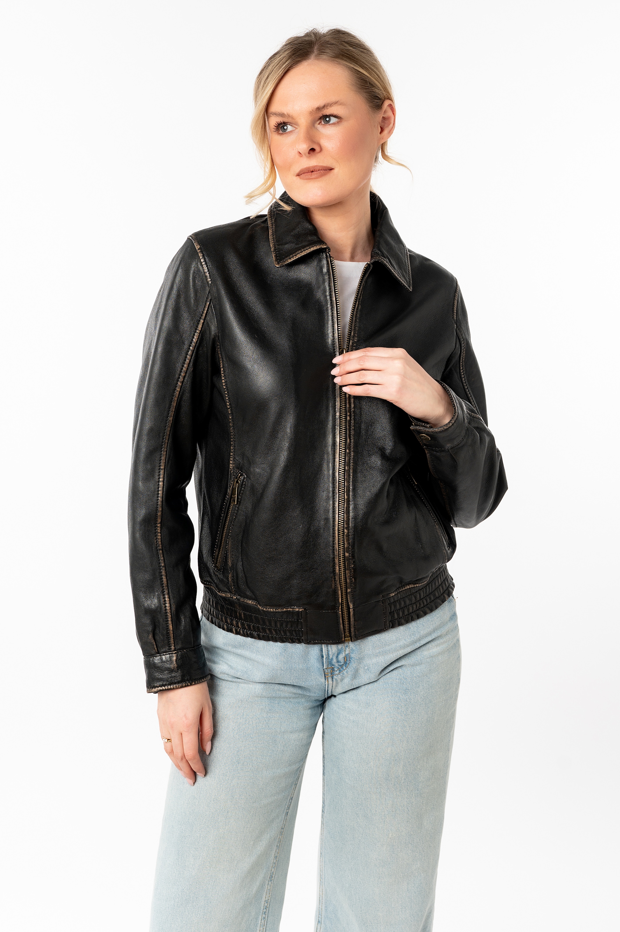 Image of Mauritius Lederjacke "MWBjanka" mit elastischem Bund, Leo-Innenfutter