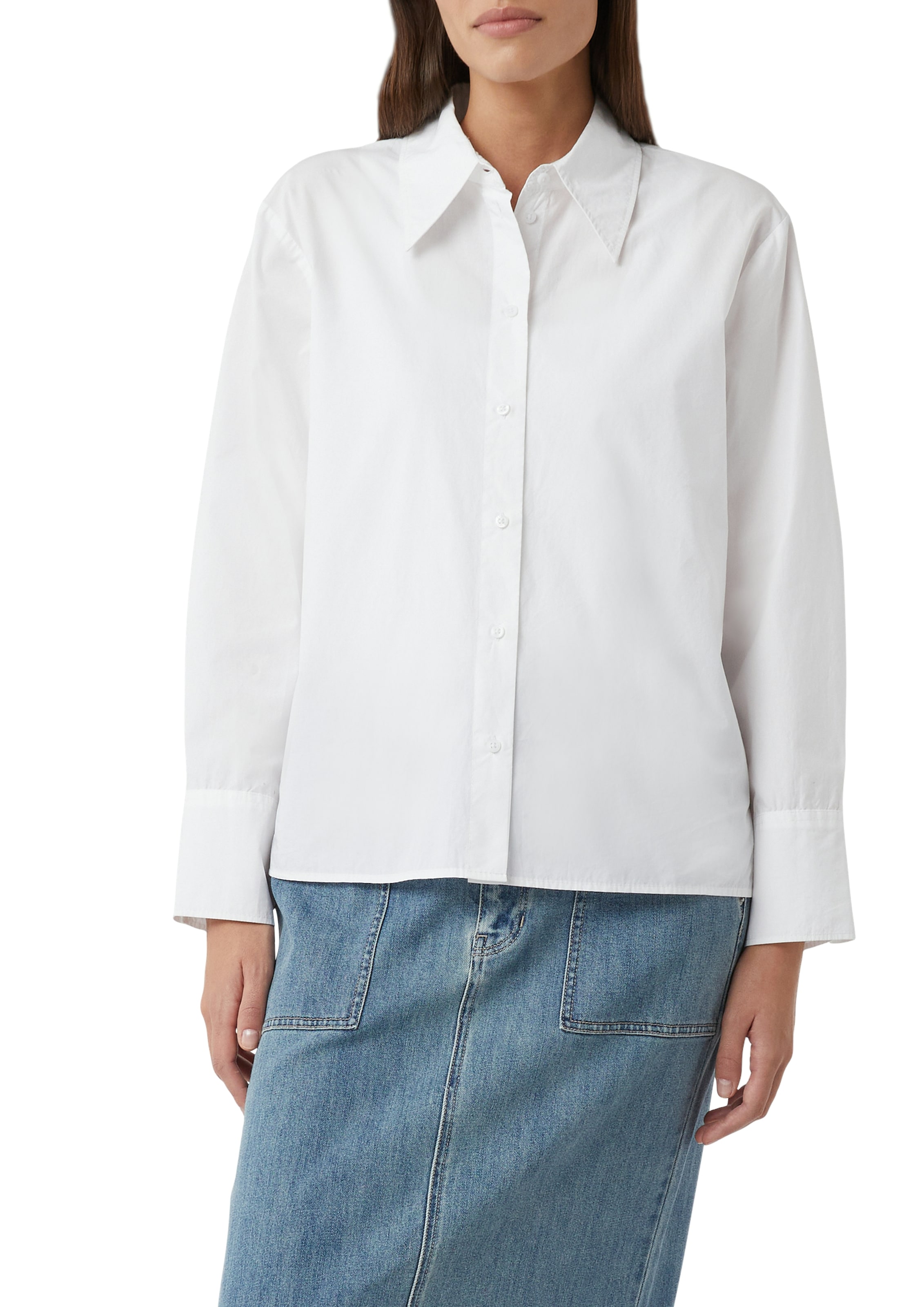 Image of comma casual identity Hemdbluse unifarben, casual, relaxed Fit, mit Hemdkragen, aus Baumwolle