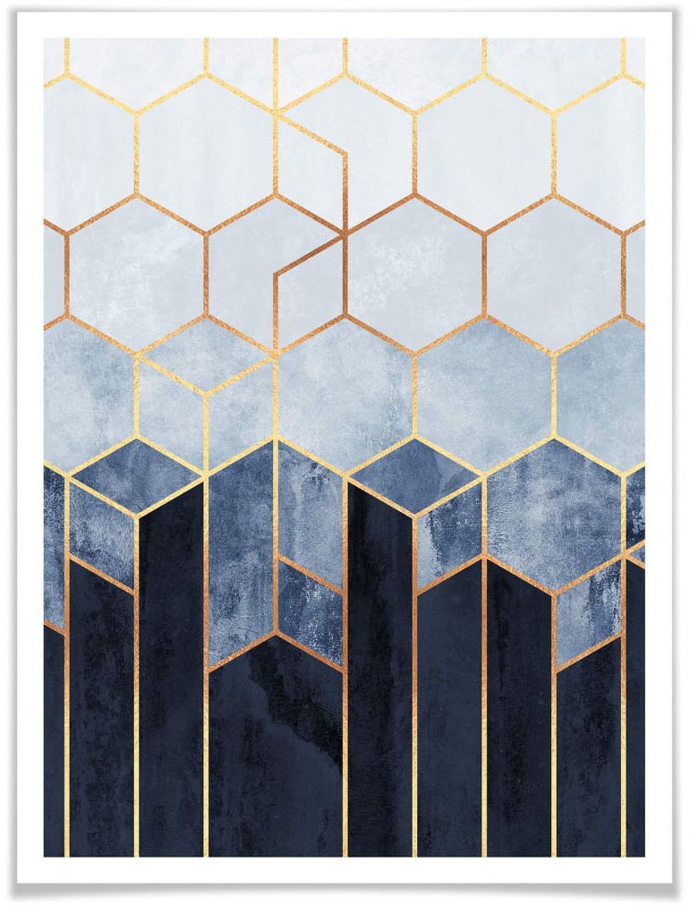 Image of Wall-Art Poster »Hexagon Blau Weiss«, Schriftzug, (1 St.) bei Ackermann Versand Schweiz