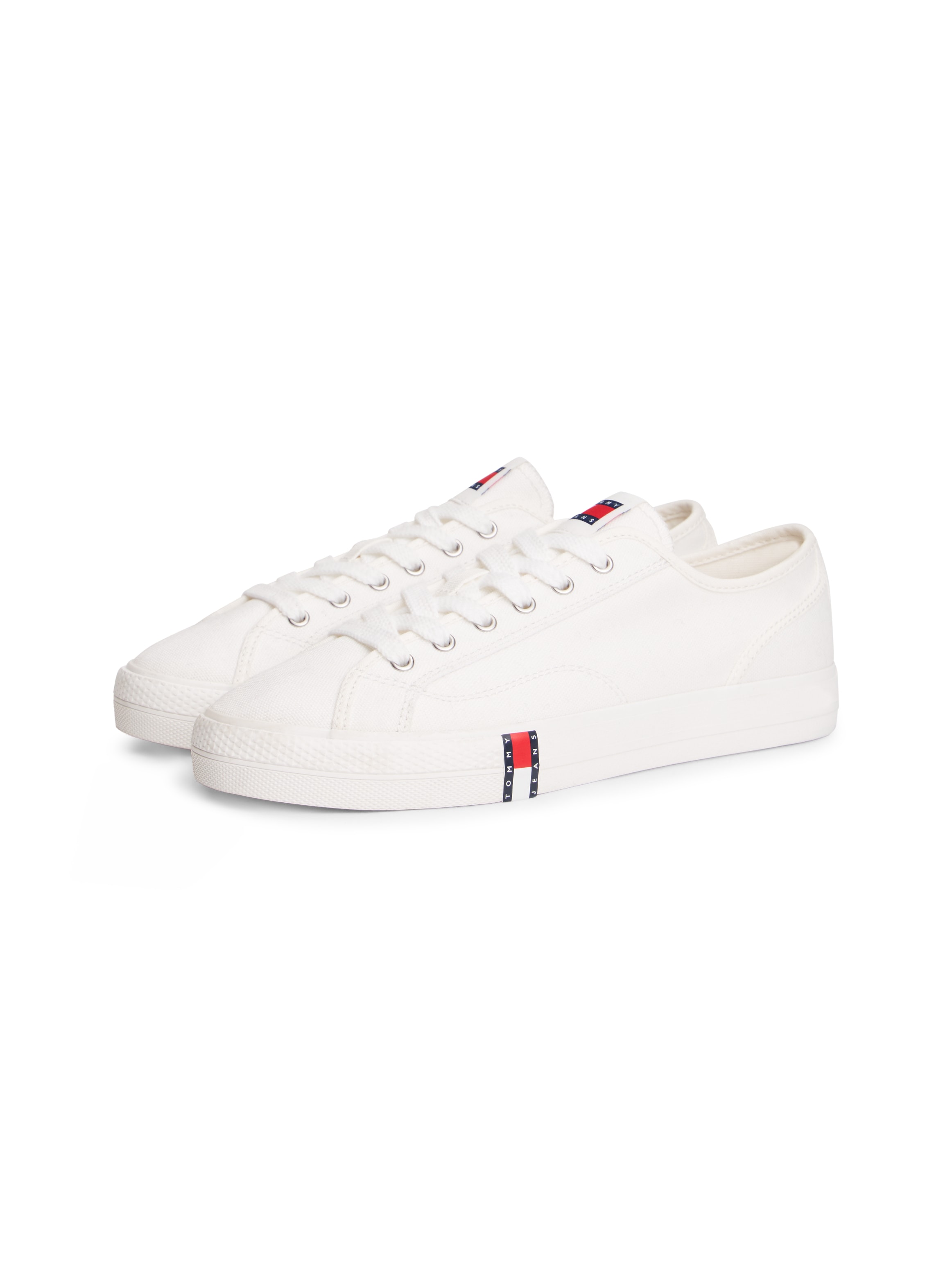 Image of Tommy Jeans Plateausneaker "TOMMY JEANS FLAG CANVAS SNEAKERS" Freizeitschuh, Halbschuh, Schnürer im Retro-Look mit Label im Plateau