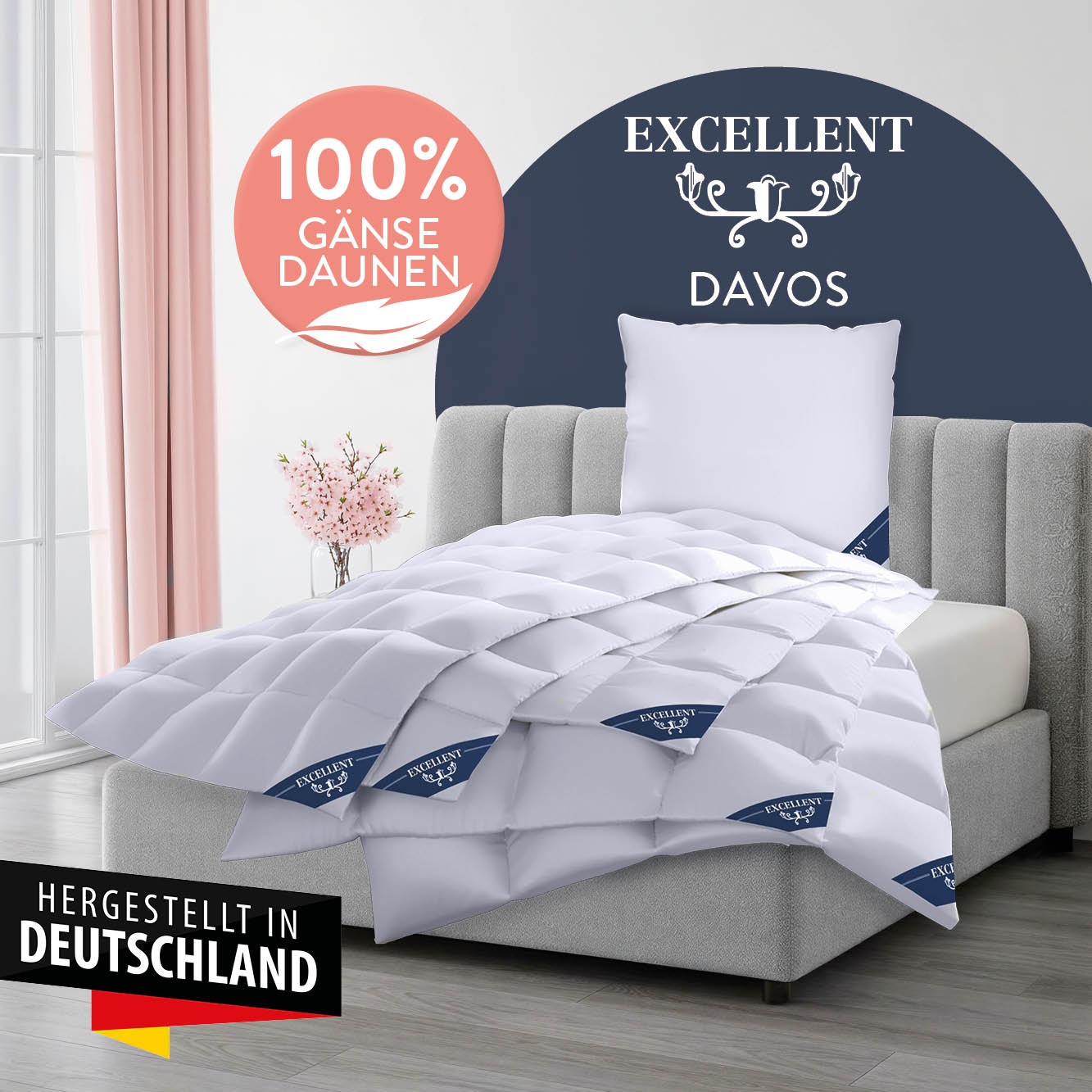 Image of Excellent Gänsedaunenbettdecke "Davos 100% Gänsedaunen, Bettdecken für Sommer und Winter, Decke" normal Füllung 100% Gänsedaunen 1 Stk. tlg. Bettdecke 135x200 cm, 155x220cm und weitere Grössen, Made in Germany