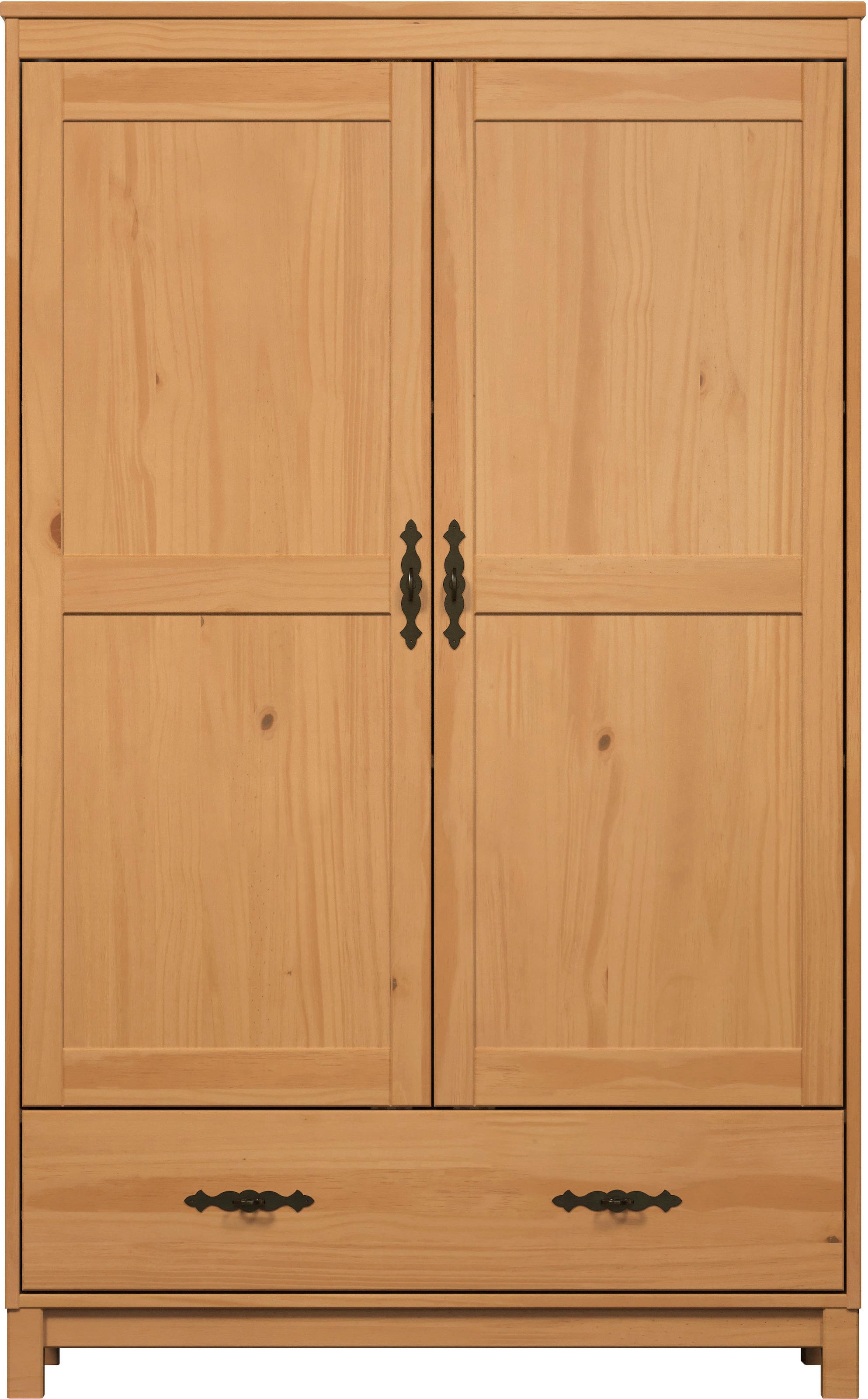 Home affaire Kleiderschrank »Sandnes Kieferschrank Schlafzimmer Schrank TOPSELLER weiss« natürlicher Landhaus-Look B/T/H: 96x38x155cm, 1 Stk. tlg. Drehtürenschrank aus Massivholz mit besonderen Metallgriffen